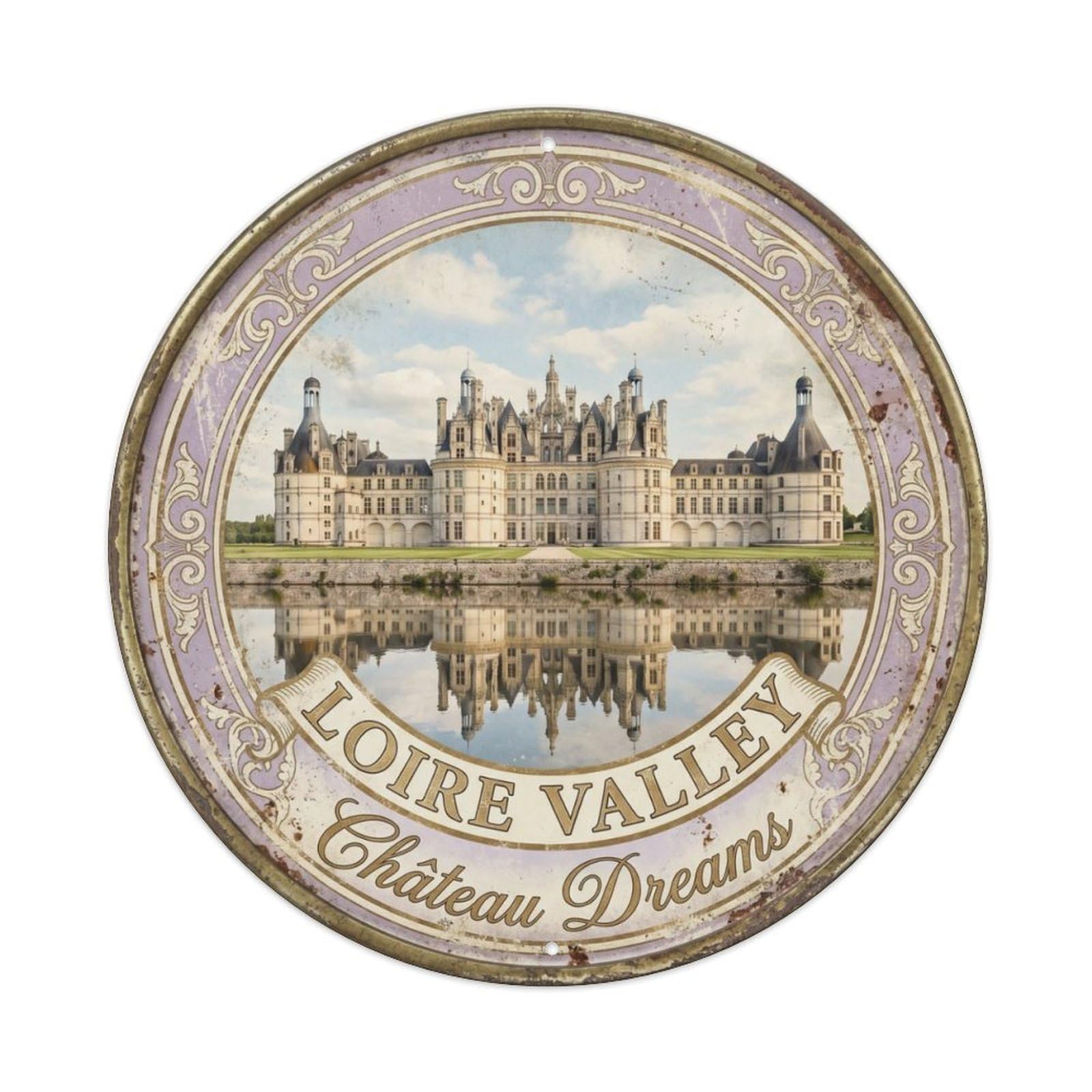 Vintage Travel Chambord Chateau Dreams Metal Tin Sign Plaque Wall Decor for Cafe, Club Bar, Office, Home Garden Round Metal Poster 8x8Inch