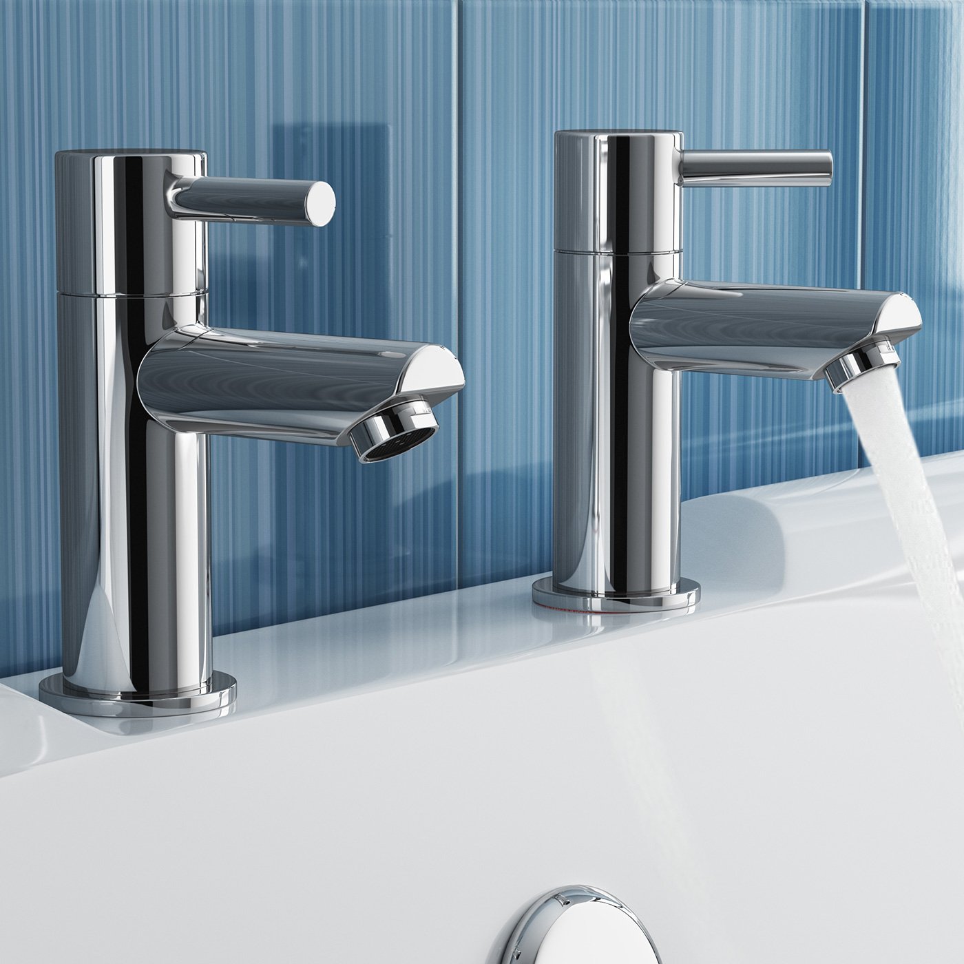 iBathUK | Pair of Hot and Cold Bath Filler Taps Chrome Bathroom Faucets TB3012