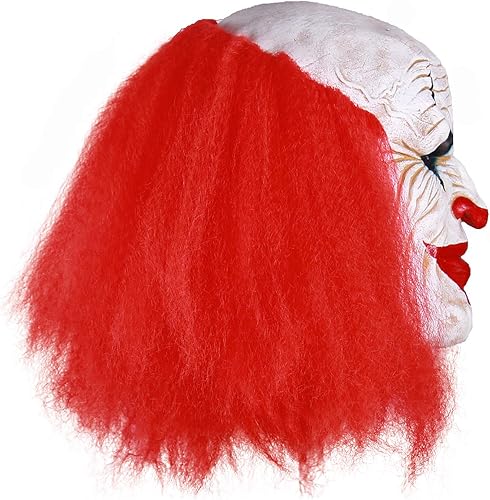 Miniatura 4 de Máscara facial de payaso espeluznante para adultos, máscara de bromista aterradora para Halloween (rojo)
