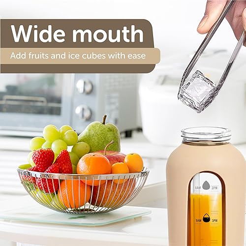 Miniatura 9 de haelo Botella de agua motivacional de vidrio de 24 onzas con tapa abatible, pajilla, funda protectora de silicona, asa, reutilizable, sin BPA (negro)