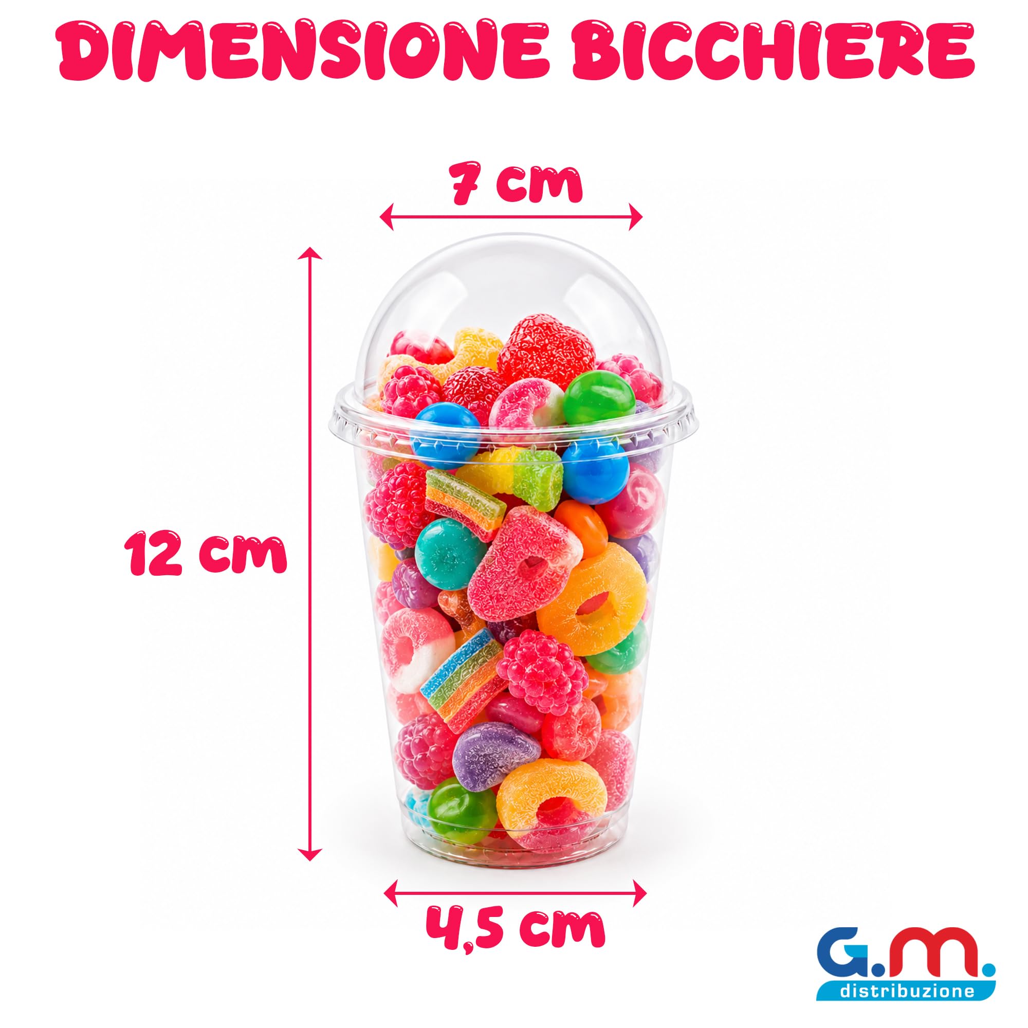 1000 Bicchieri per Caramelle in PET da 200ml + 1000 Coperchi A Cupola in PS, Bicchieri e Coperchi Usa e Getta Trasparenti, Bicchiere Monouso Alta Qualità per Bar e Gelaterie.