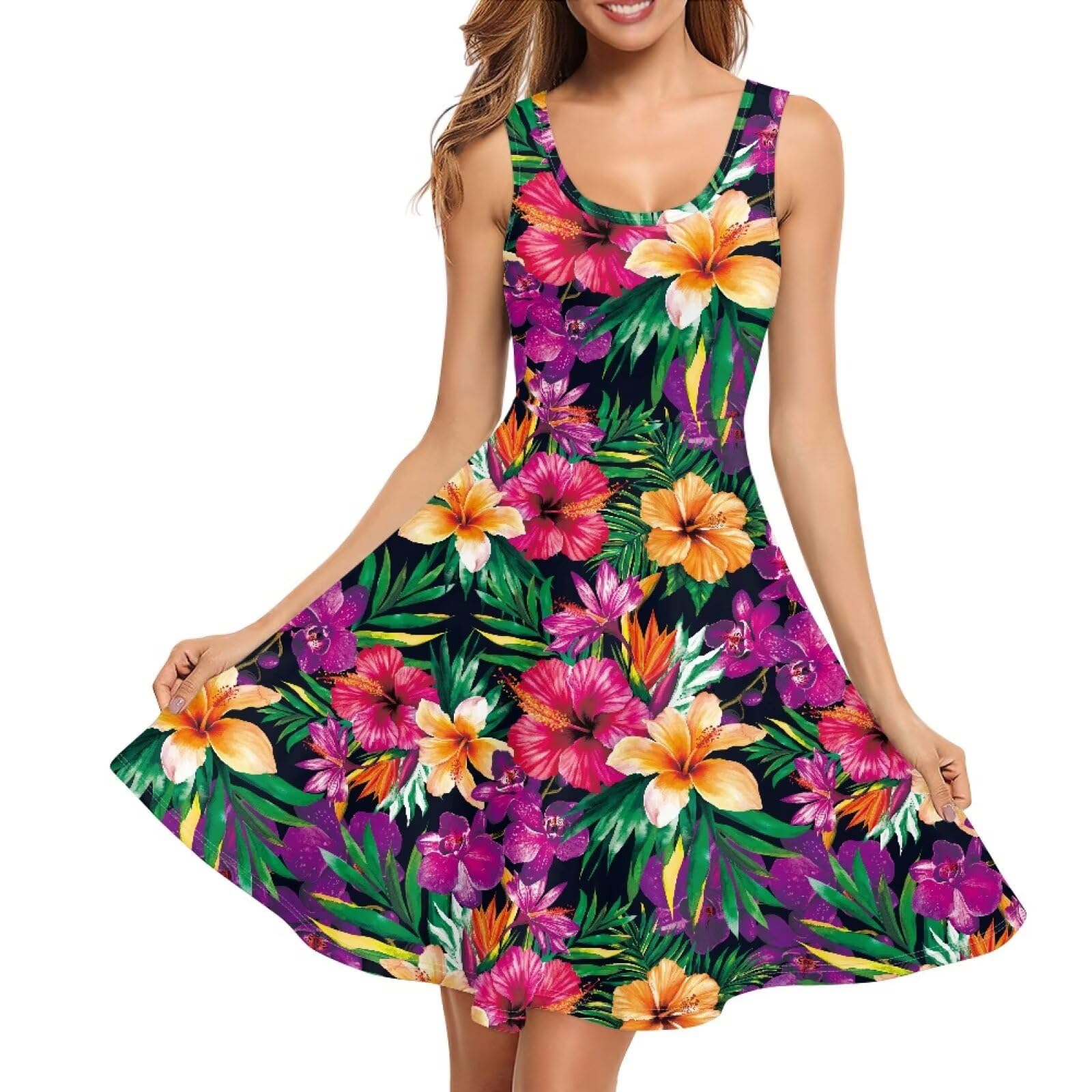 Dreaweet Casual Sleeveless Dresses for Women Girls, Round Neck Tank Dresses with Pockets Summer Sundress Size XS-4XL