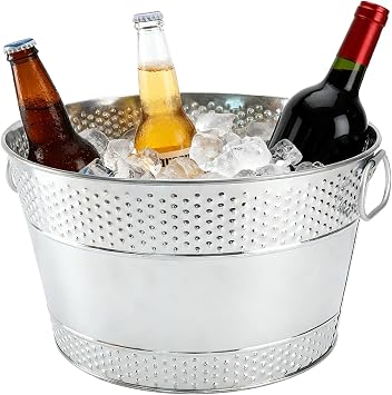 1PC Beverage Tub Large Ice Bucket for Parties, Thick Metal Galvanized Tub Drink Buckets, Beverage Bucket with Handles, Drink Bucket for Indoor & Outdoor Party Sliver