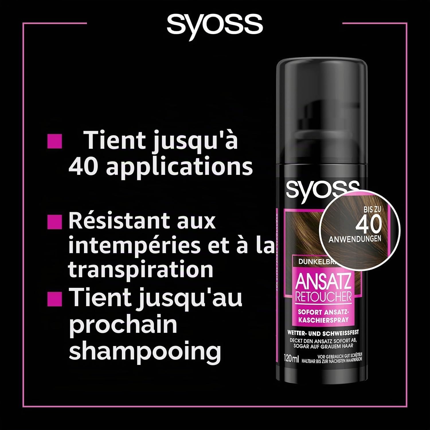 Syoss Spray réparateur racines marron foncé niveau 1 (3 x 120 ml), spray de racines couvrant les racines plus claires et grises repoussantes, la couleur des racines dure jusqu'au prochain lavage des