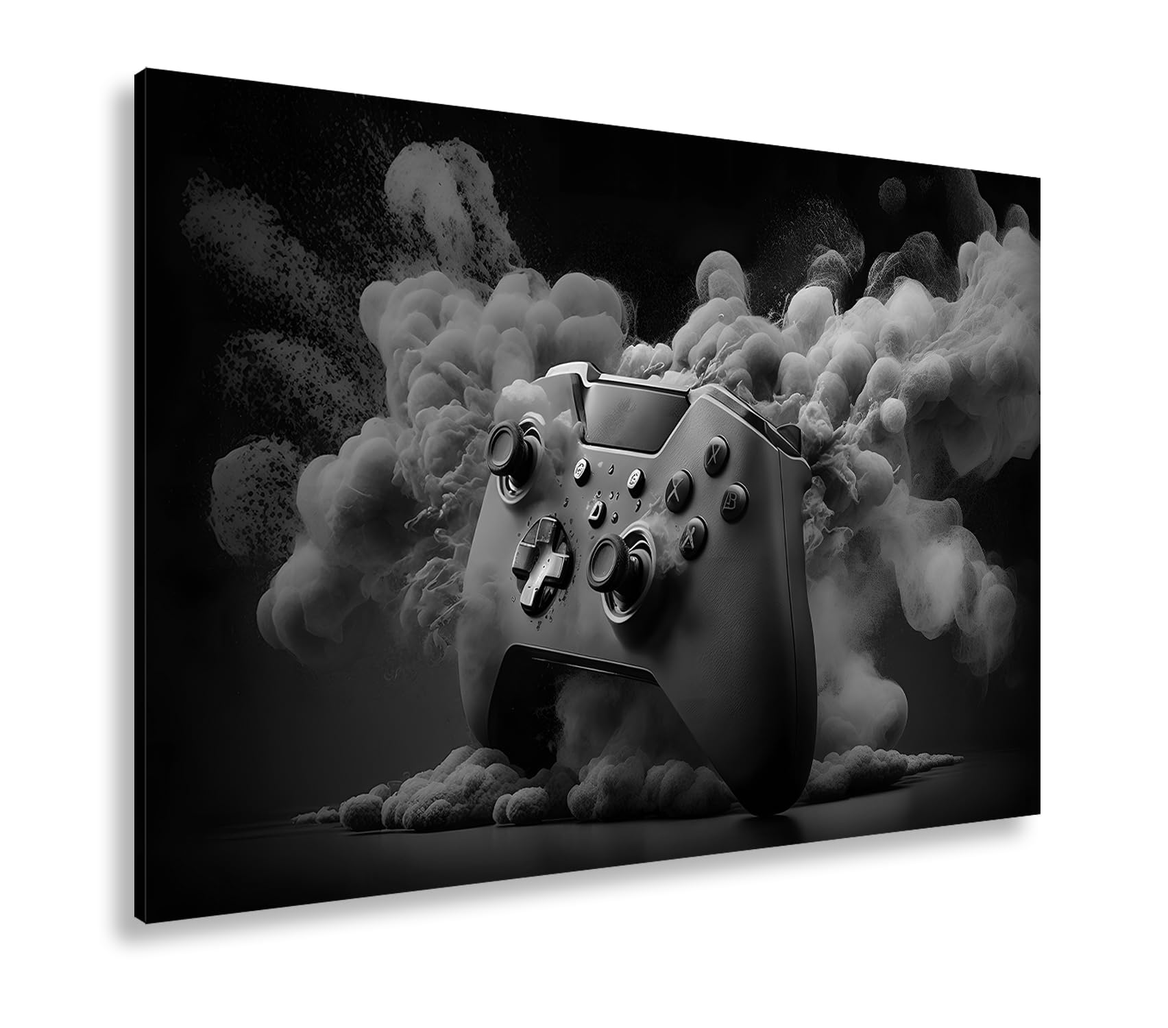 Leinwandbild Gaming trifft Farbe – Controller als Kunst in Bewegung. Format: 100x70cm Effekt:Schwarz&Weiß XXL Kunstdruck Bild auf Keilrahmen/Wandbild/Wohnzimmer Dekoration
