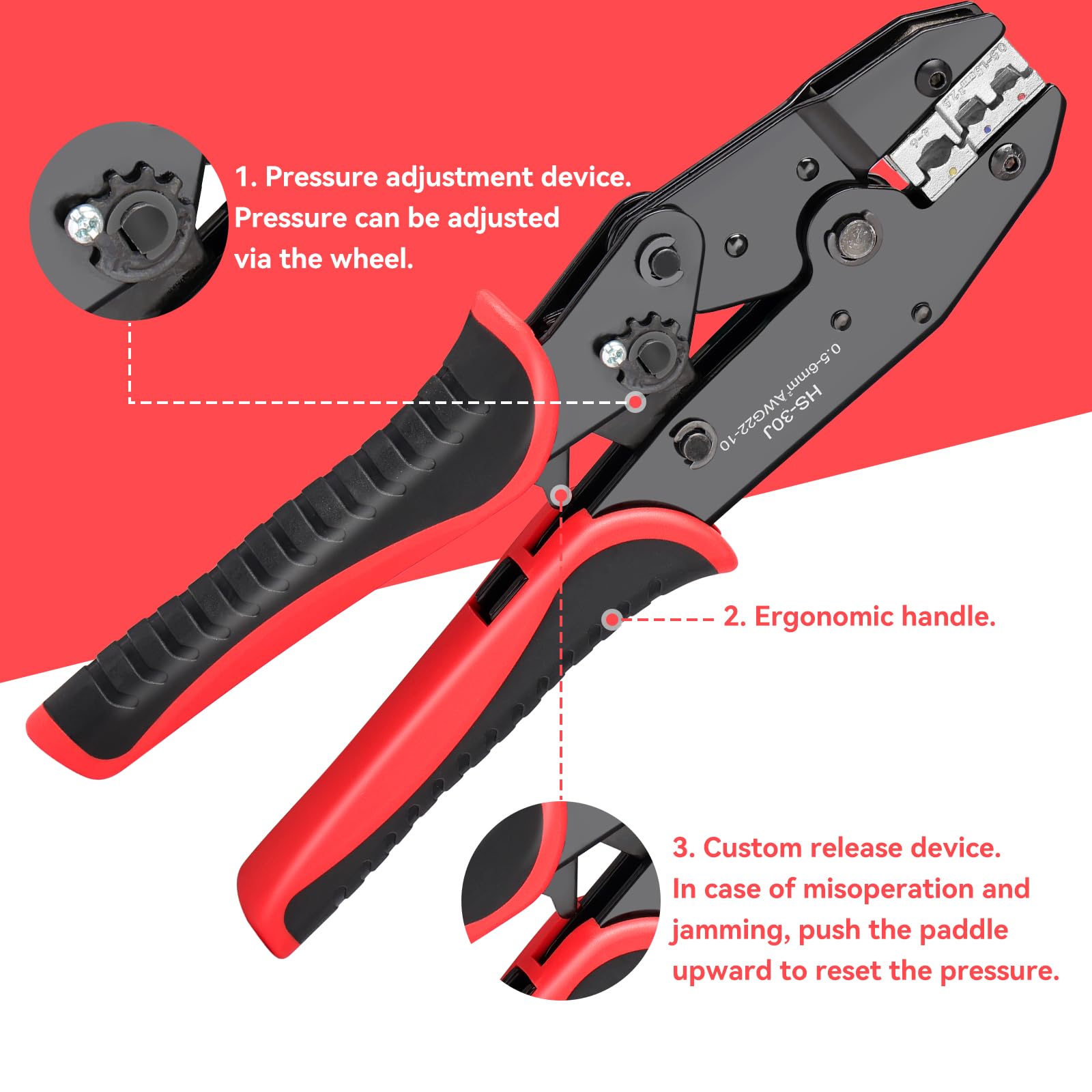 Pinza Crimpatrice Professionale Set con 7 Ganasce Intercambiabili per 0.5-35mm² Kit Crimpaggio per Connettori Solari MC4 Terminali Isolati e Non Isolati, Puntali e Termoretraibili Noir