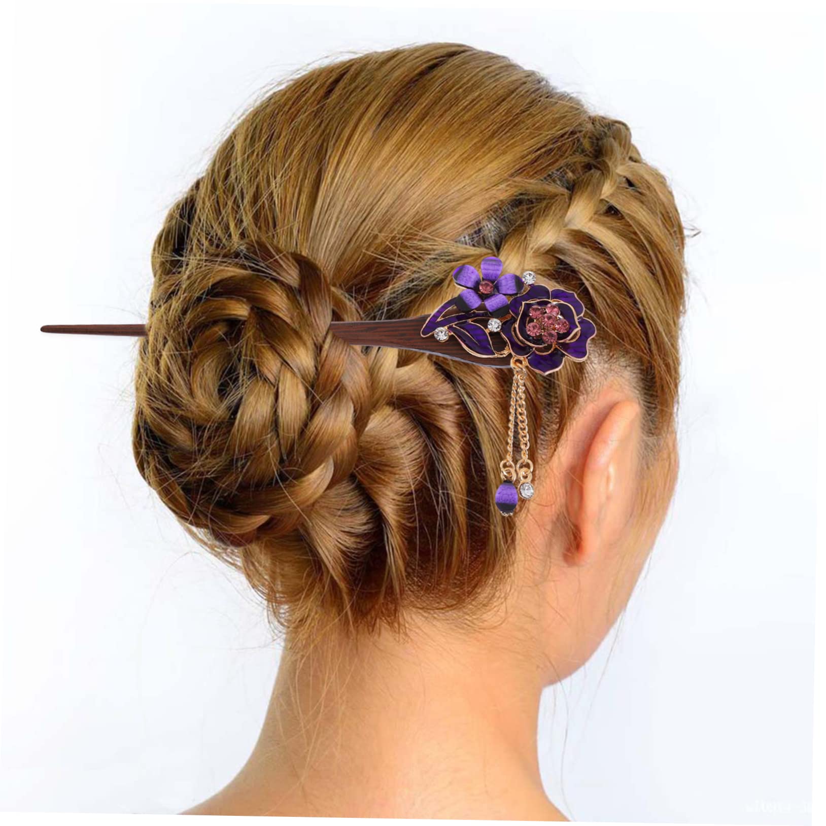 DOITOOL 3 Set Di Forcine Cinesi in Legno Per Chignon Accessorio Per in Stile Design A Forma Di Fiore Di Cristallo Per Chignon in Stile 3 Pezzi*3