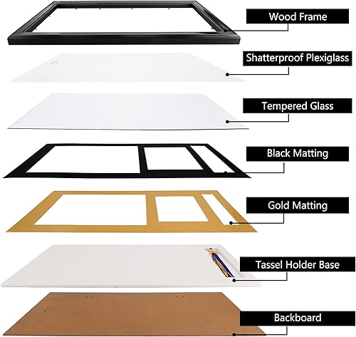Miniatura 5 de GraduationMall Marco de diploma negro de 11 x 22 pulgadas con soporte de borla e imagen para certificado de 8.5 x 11 pulgadas, foto de 5 x 7