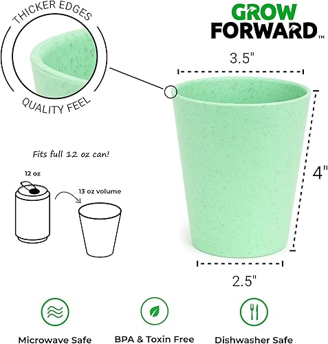 Miniatura 3 de Grow Forward Vasos de plástico prémium para niños, juego de 8 vasos irrompibles sin BPA reutilizables con pajita de trigo de 13 onzas para agua,