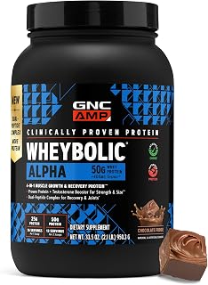 GNC AMP Wheybolic Alpha 2.0, Chocolate, 33.5 Oz, 13 Servings | 4-in-1 Formula, Sports Nutrition, Gym Supplement, Protein Drink Mix, Whey Isolate, Muscle Support Routines, Easy-to-Mix,