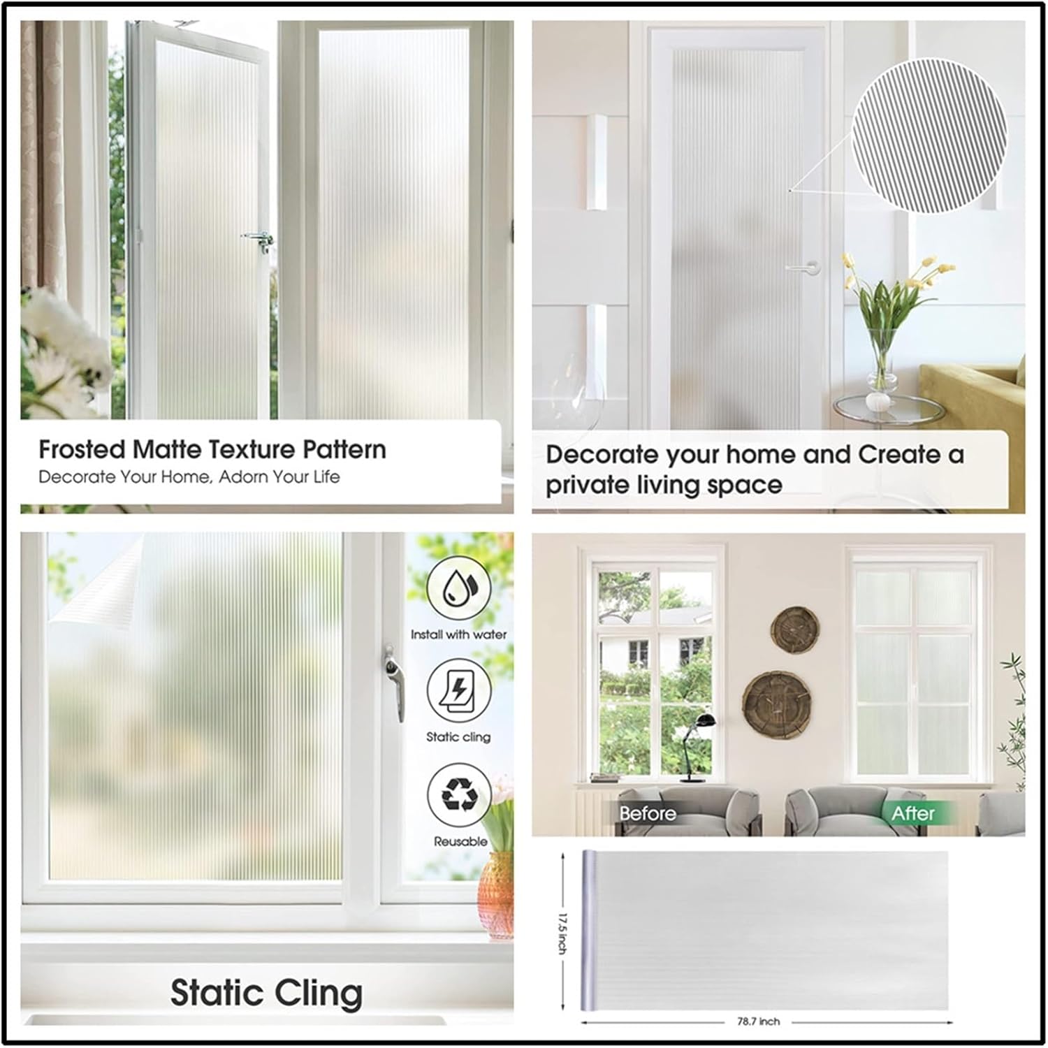Window Film, Window Privacy Film, Static Cling Window Sticker Non-Adhesive Window Stickers for Home Kitchen Glass Sun Blocking Heat Control Anti UV,Window Stickers(Green,75x200cm)
