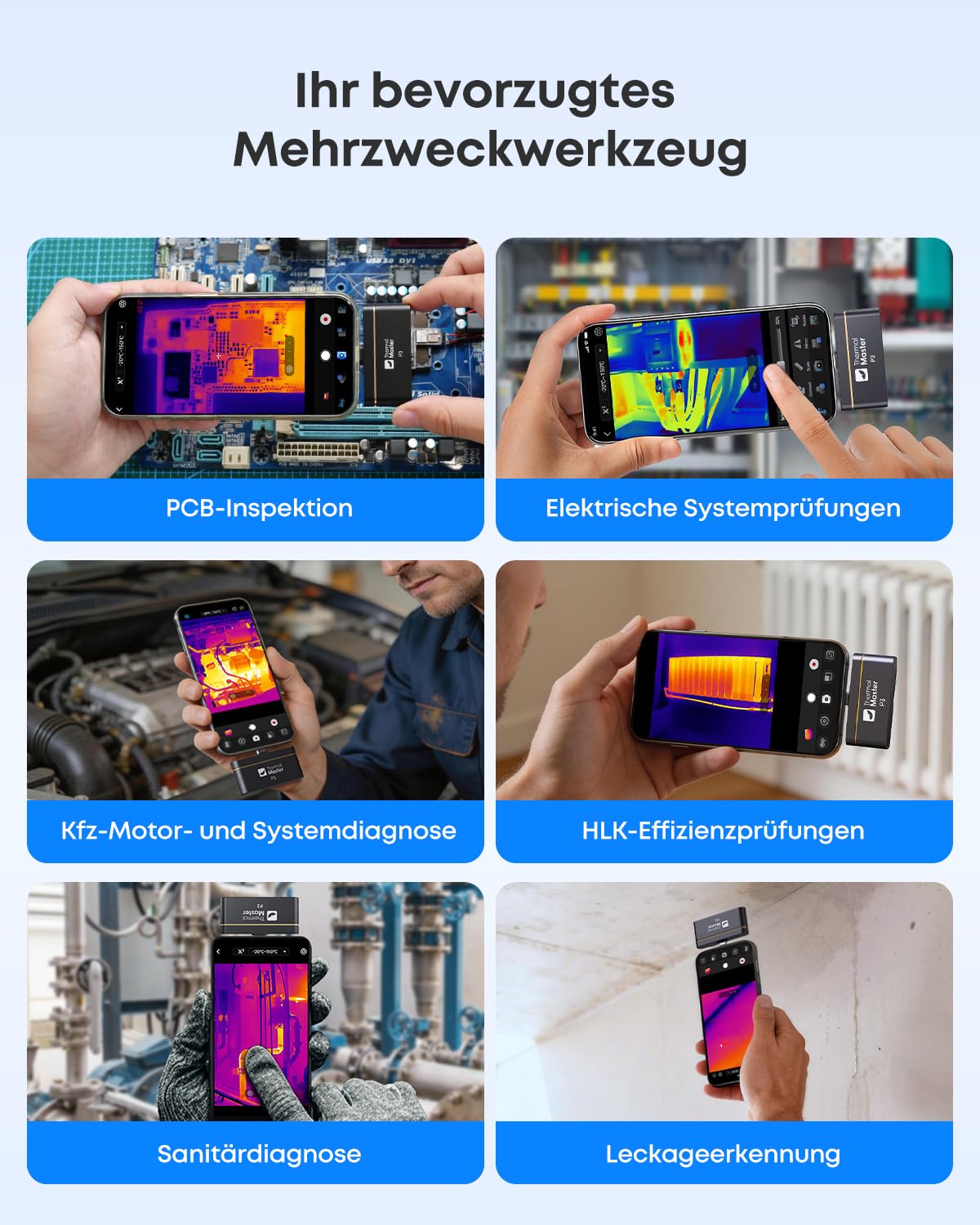 Thermal Master P3 Wärmebildkamera für iPhone & Android, Infrarotkamera mit 512x384 X³IR Auflösung, 8mm Makro-Objektiv, -20°C-600°C, 15x Digitalzoom für Elektronik HVAC PCB Inspektion