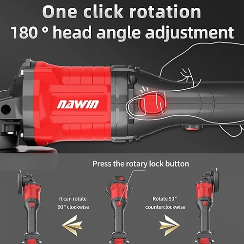 Miniatura 9 de NAWIN Kit de amoladora inalámbrica de 20 V, 4 pulgadas, batería de iones de litio de 2 x 7.5 Ah y cargador rápido, motor sin escobillas de 9000 RPM,