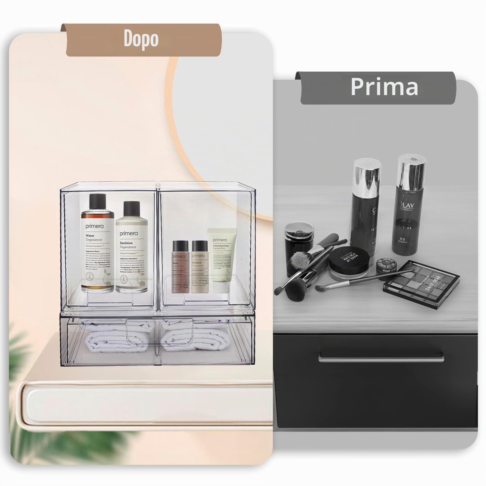 Grandi cassetti impilabili, organizer per trucchi in plastica trasparente con cassetto estraibile per sotto il lavandino, dispensa, bagno, cucina e ufficio