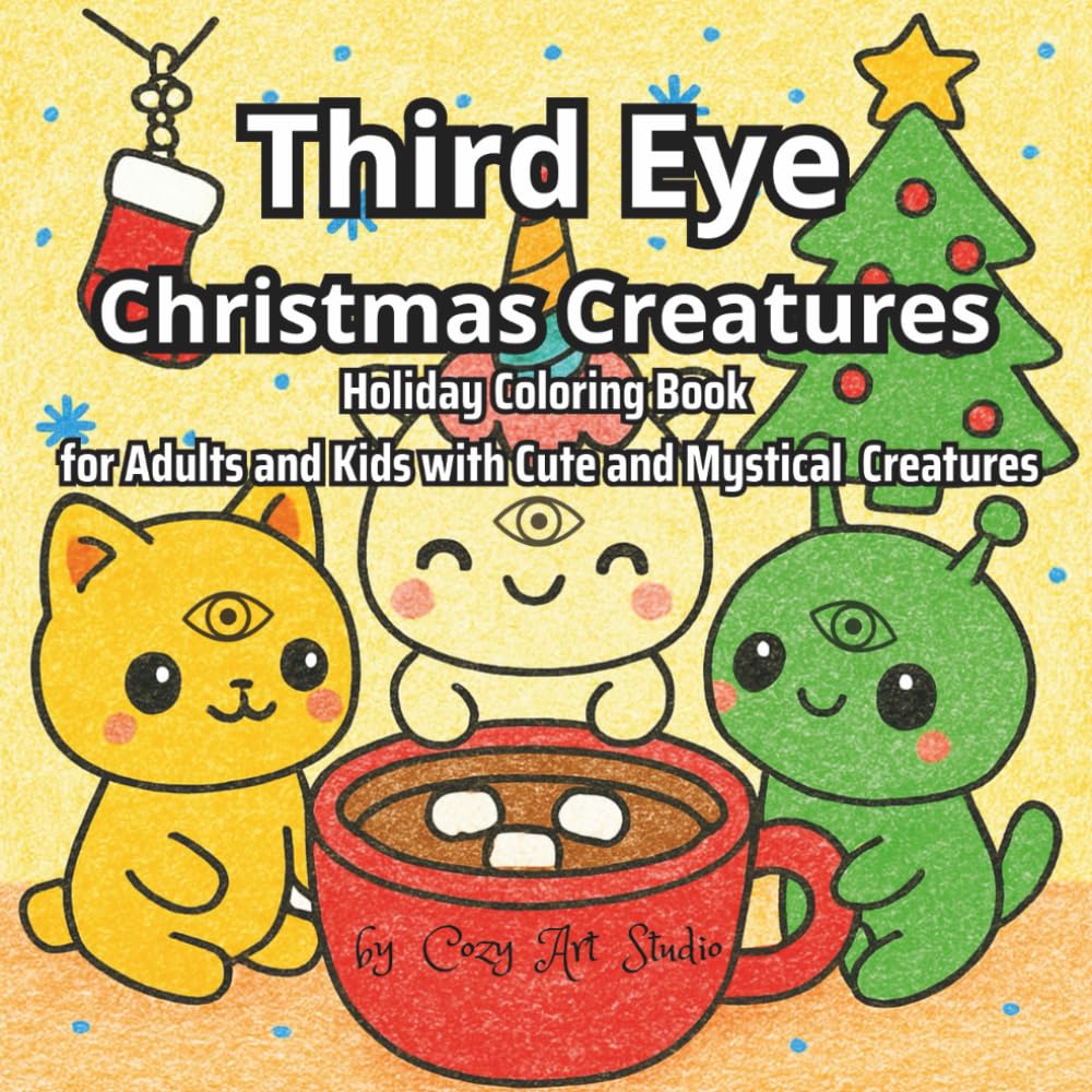 Third Eye Christmas Creatures: Holiday Coloring Book for Adults and Kids with Cute and Mystical Creatures