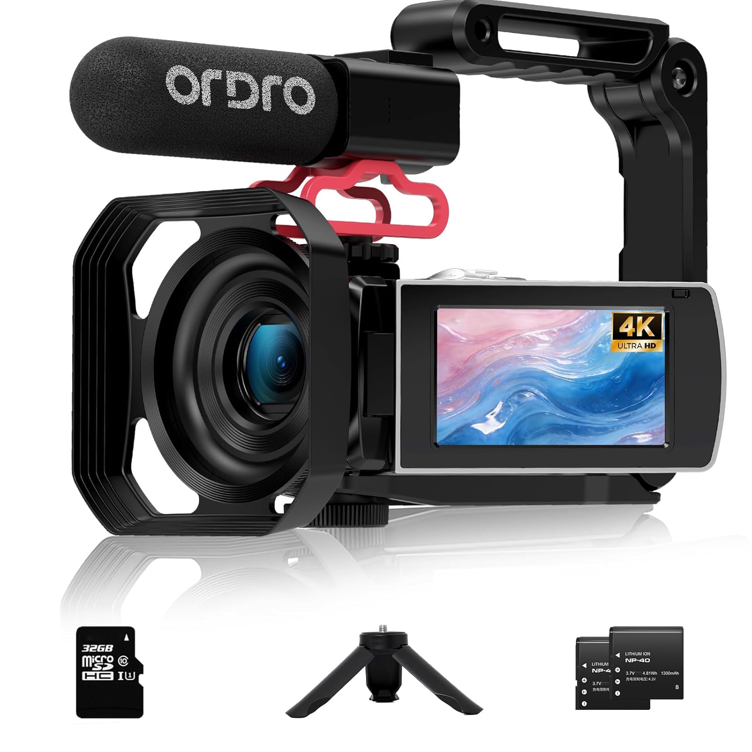 ORDRO 4K Video Camera Camcorder 64MP Vlogging Cameras for YouTube 18X Digital Zoom IR Night Vision Camera Recorder 3.0″ Touch Screen with 32G Card, Mic, Lens Hood,Tripod