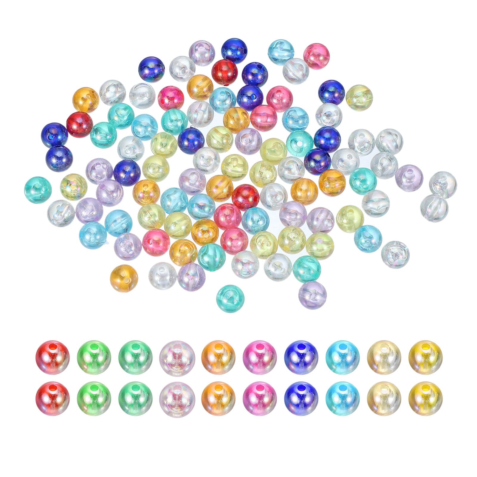 PATIKIL 10mm Fishing Beads, 200 Pcs Acrylic Holographic Beads Round Fishing Bait Eggs Rig Bead Tackle Lures Accessory for Fishing Rigs Baits Lures, Multicolor