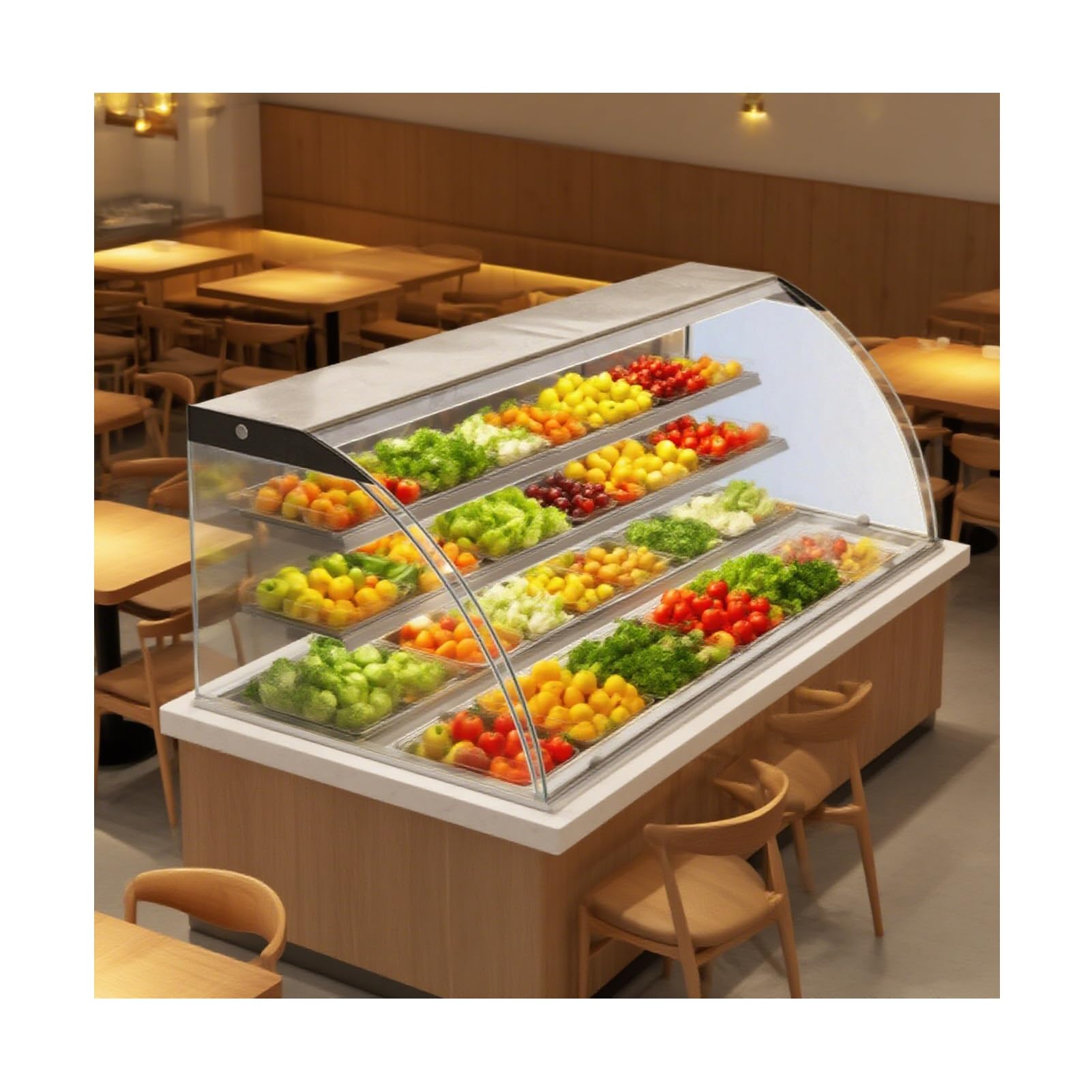 Vetrina Refrigerata Banco, Protezione Per Pane Commerciale In Vetro Temperato Curvo, Vano Portaoggetti Trasparente Banco Porta Scorrevole Posteriore(120X53X50CM)