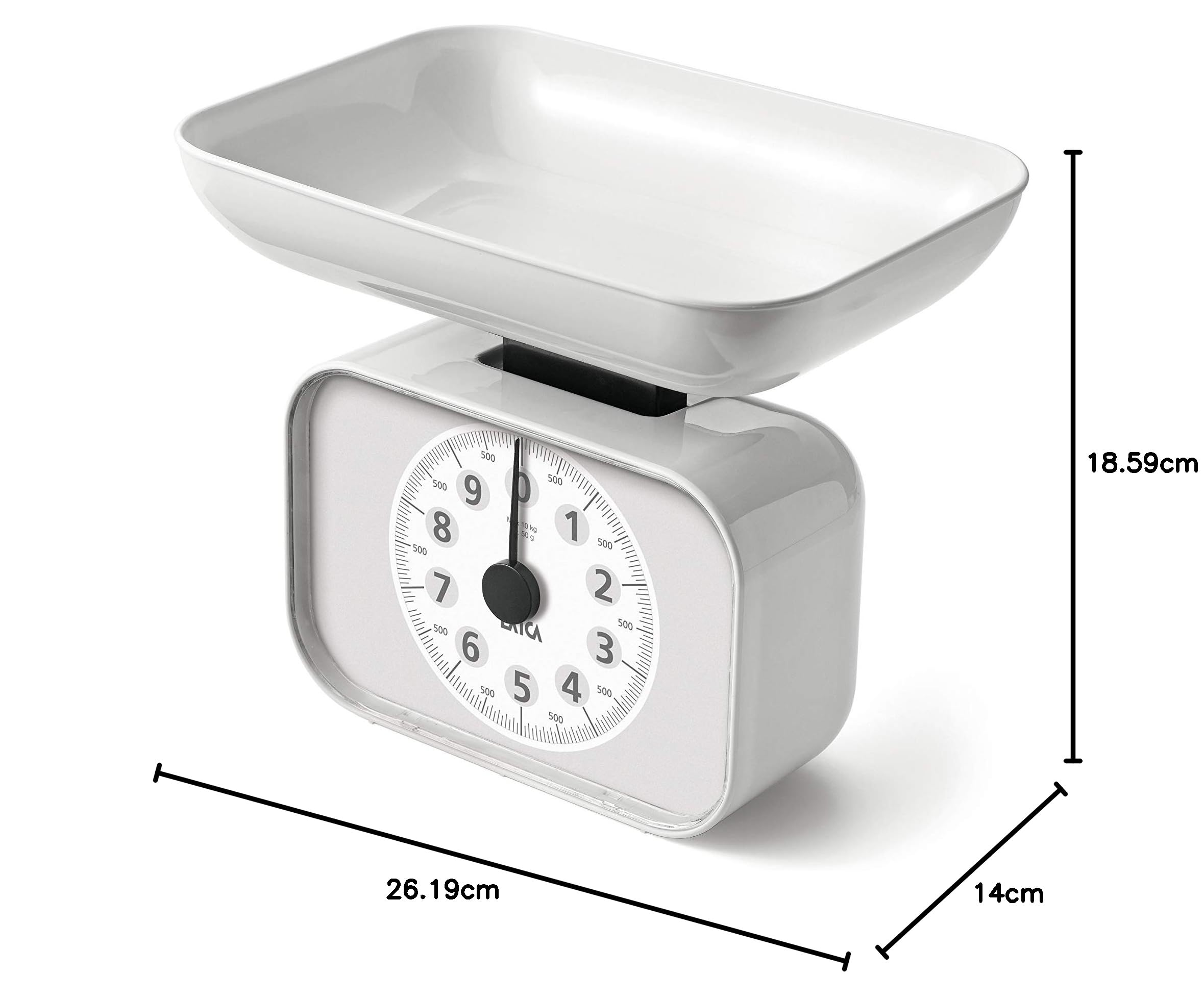 Laica KS2001 Bilancia da Cucina Meccanica con piatto, 10 kg, bianco, plastica