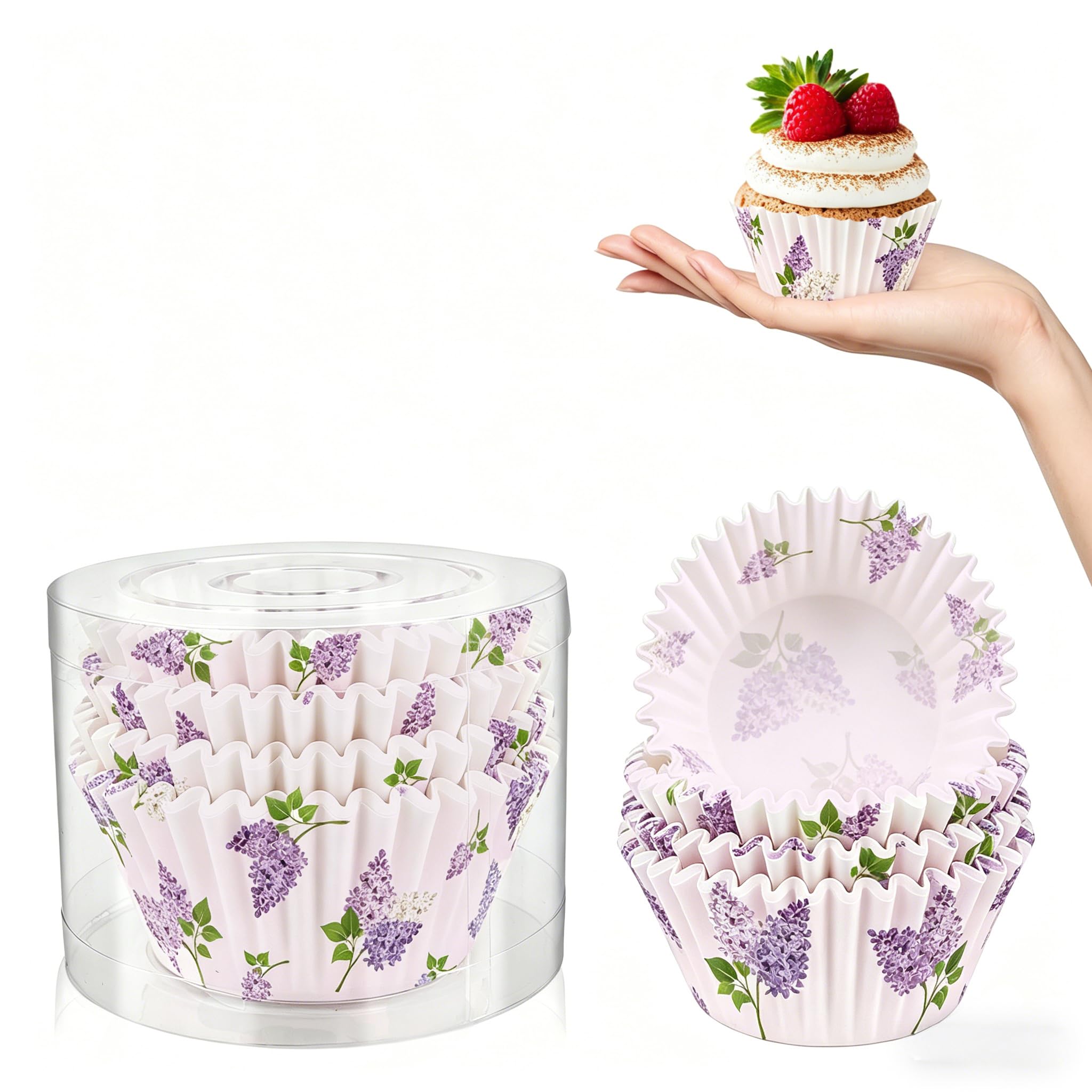 Kiopdse Lilacs Cupcake Cases,100 pcs Muffin Cases,Cupcake Wrappers,Paper Cupcake Liners,Paper Muffin Cupcake Liners,Muffin Baking Cups,Paper Baking Cups,Cupcake Papers,Standard Size 2x1.25inch — image 1