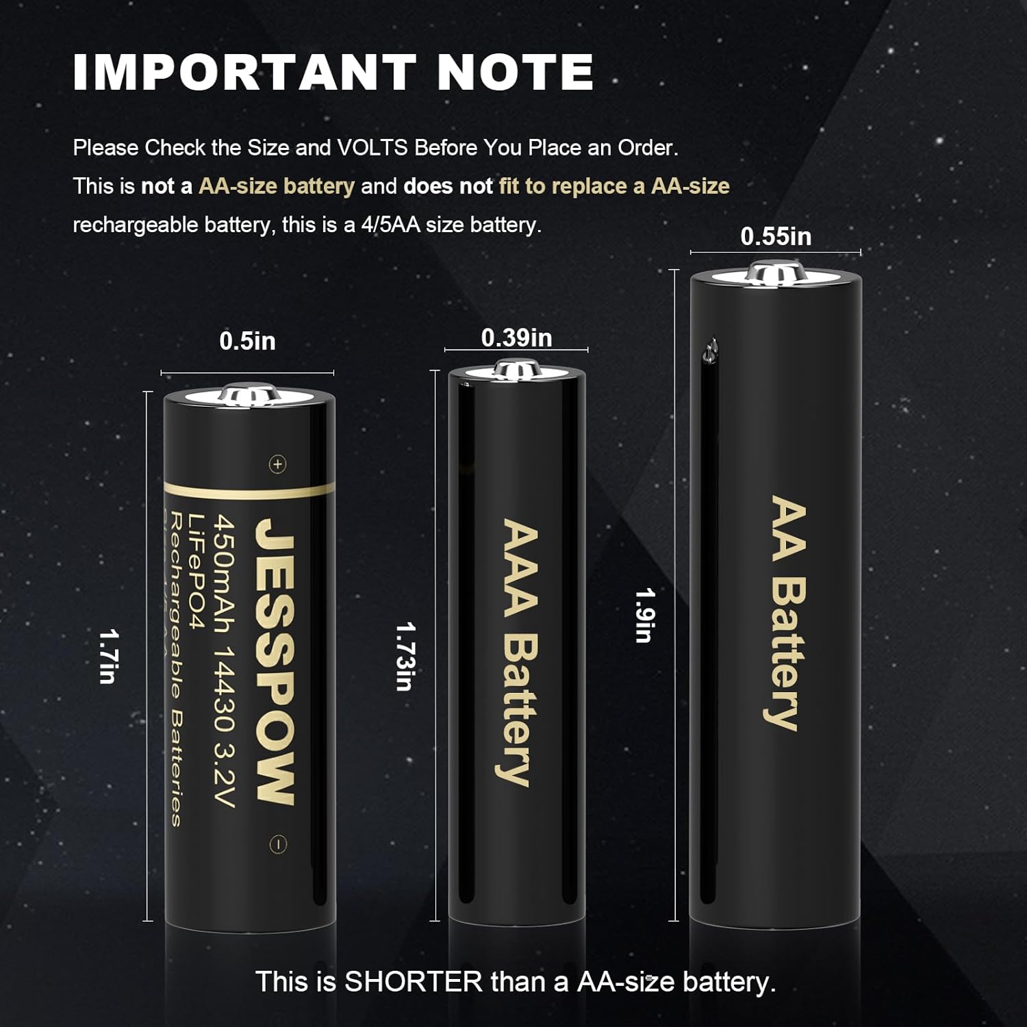 JESSPOW 14430 3.2 Volt Rechargeable Solar Battery, Rechargeable LiFePo4 Batteries [ 450mAh 3.2V 8Pack ] for Outdoor Garden Light, Solar Panel Light, Tooth Brush, Shaver, Flashlight (NOT AA Battery)