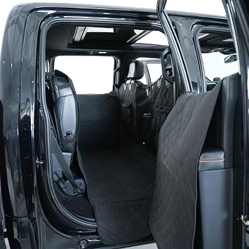 REEVAA Dog Truck Floor Cover with Door Protection,More Room for 2-4 Large Dogs, Machine Washable & Waterproof,Pet Seat Hammock for Back seat, Fits Crew Cab Trucks with Fold Up Seat, Black