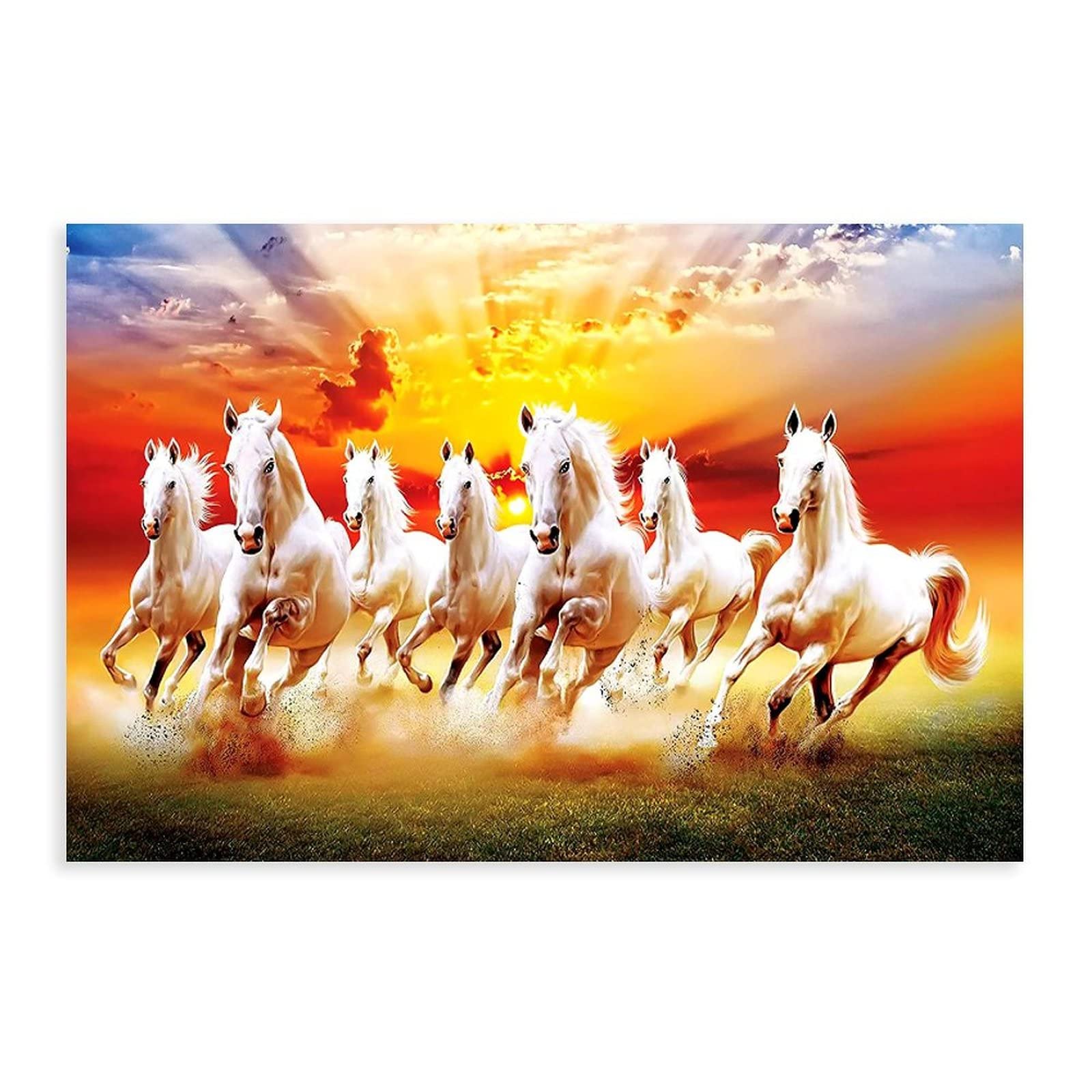 Fyzuf Seven Lucky Running Wild Horses Wall Art Animal Posters Canvas Poster Bedroom Decor Sports Landscape Office Room Decor Gift Unframe-style08x12inch(20x30cm)