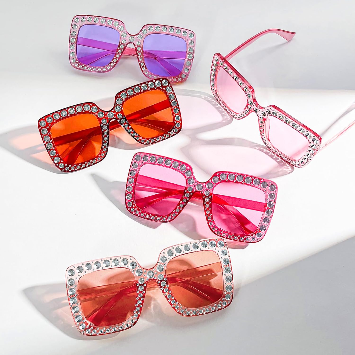 Matcheck 10/20 Pack Women Sparkling Crystal Sunglasses Oversized Square Glitter Disco Glasses Funky 70s Accessories - Image 4