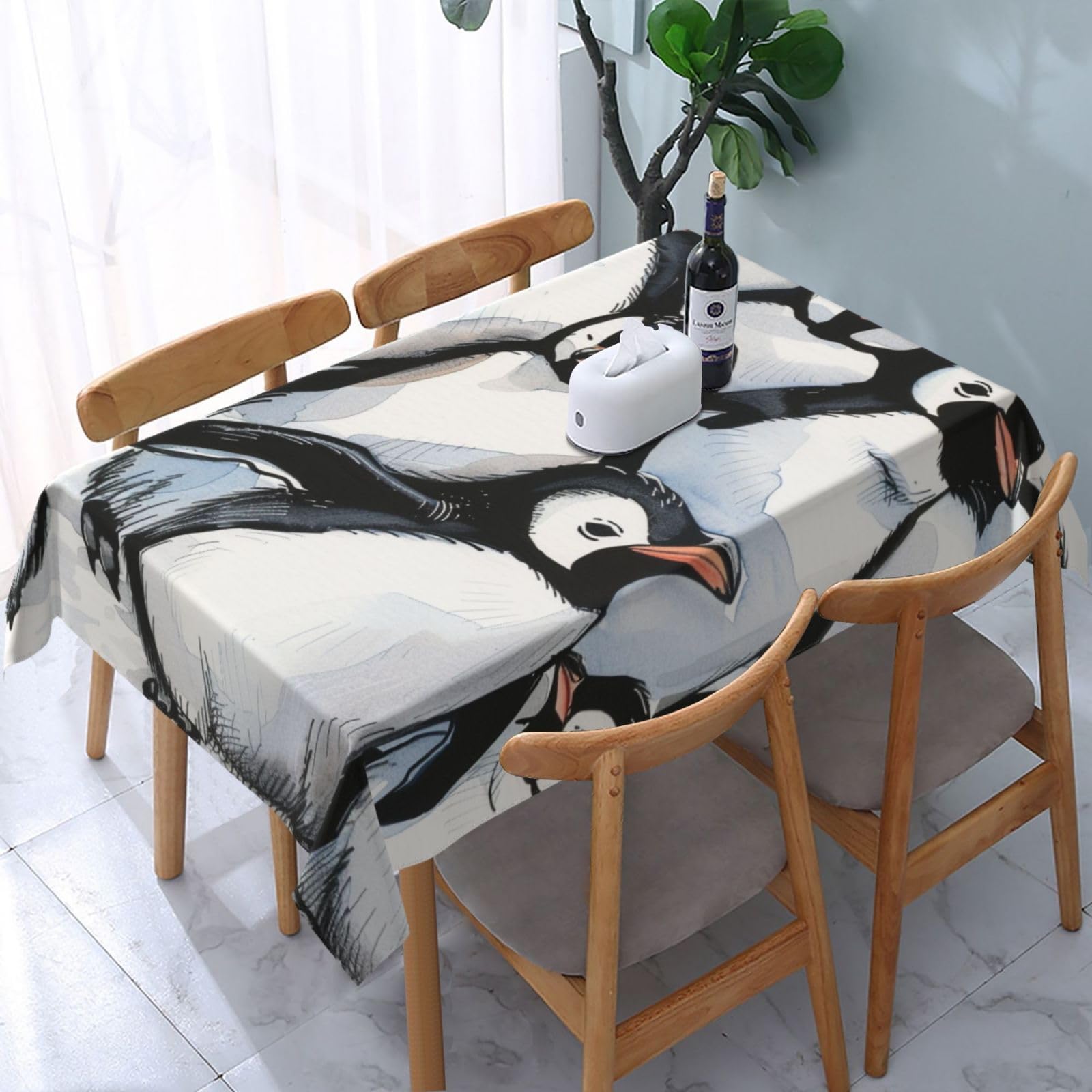 WPKJU Cute Baby Penguins Sketch Printed Tablecloth Water Resistant Table Cover Washable Rectangle Table Cloth for Tables 54x72 in