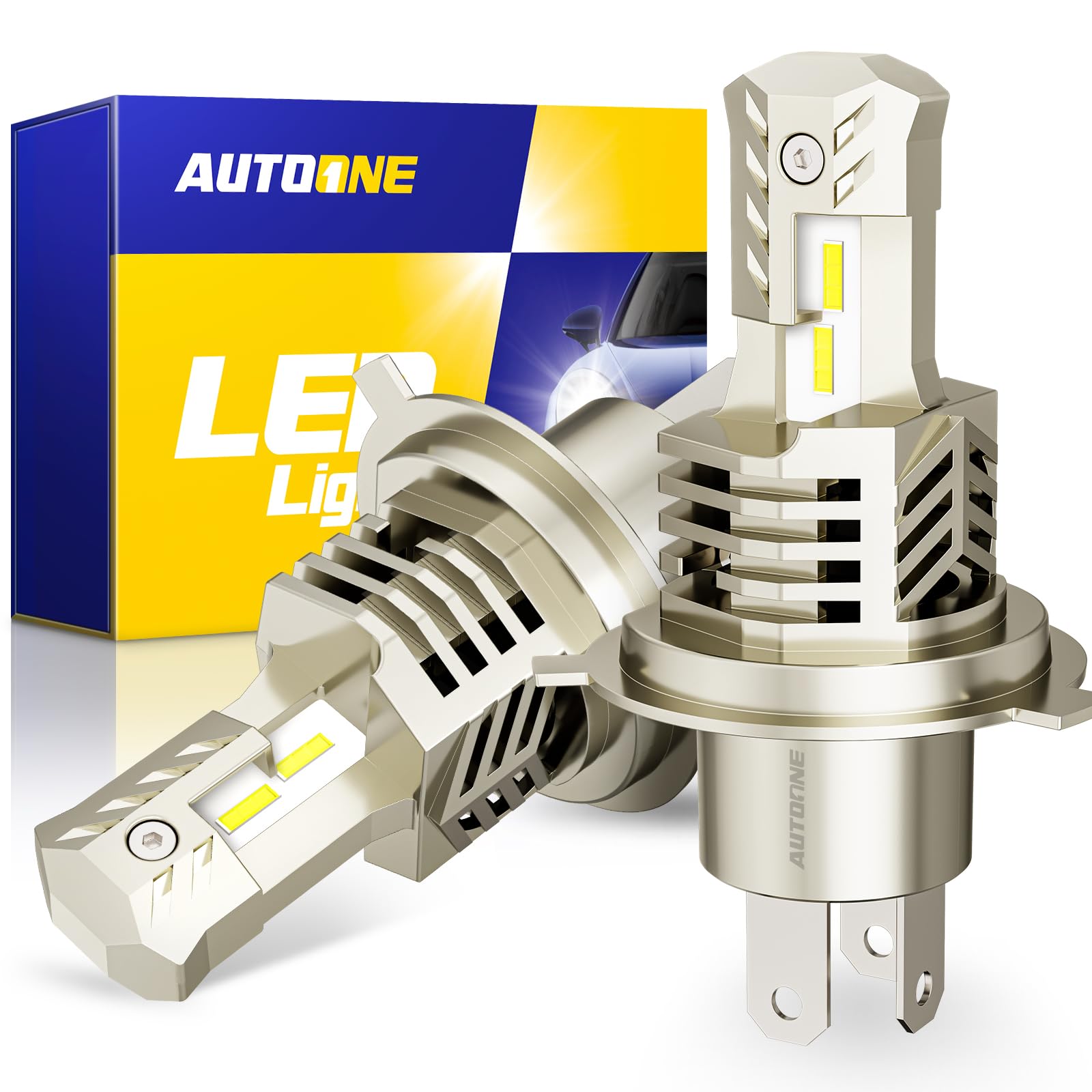 AUTOONE 9003 H4 HB2 LED Headlight Bulb, 60000 Lumens Canbus Hi/Lo LED Bulbs, High Low Beam 6000K White, Halogen Replacement, Direct Fit, Pack of 2