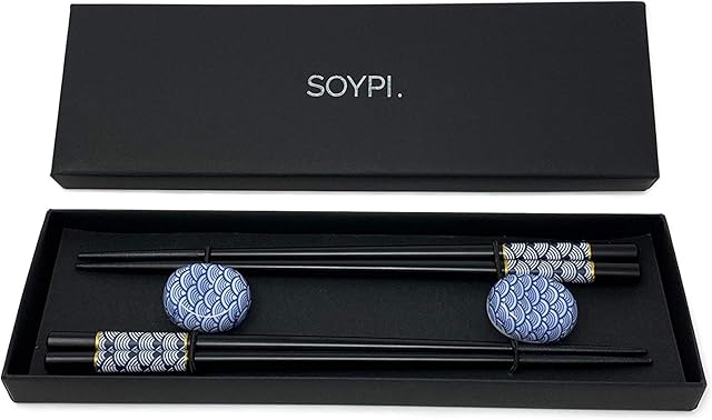 2 Pairs of Handmade Chopstick, ESS Chopsticks Japanese, Sushi Chopstick, Washable, Sushi Chopsticks, Reusable Wood, Black and Elegant (Ocean Blue)