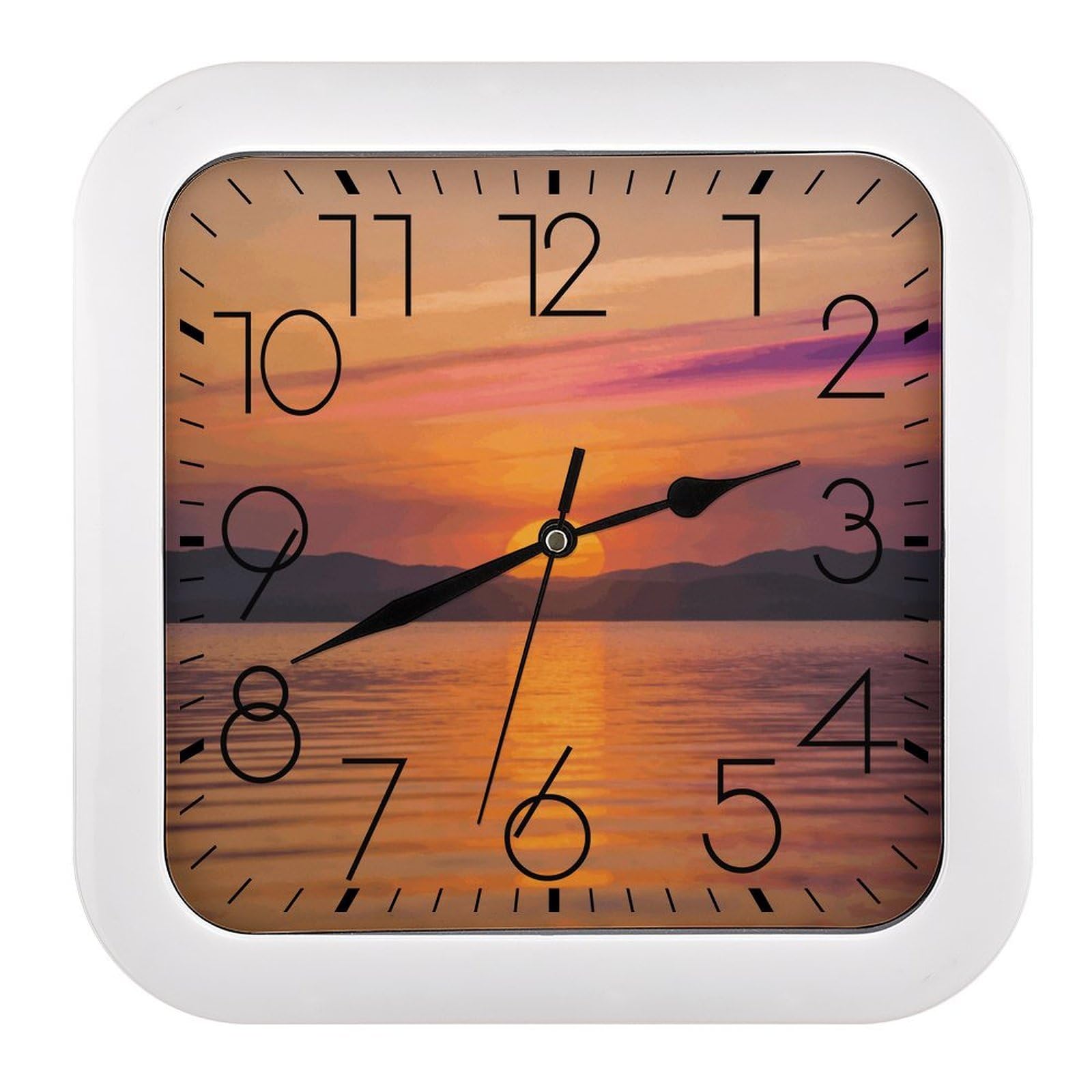 Fodpand Style Sunrise Wall Clock,Battery Operated Modern Retro Rounded Square Clock Clock For Bedroom Living Room Office Home Gym Porch Decor Indoor Outdoor 10.2 * 10.2In