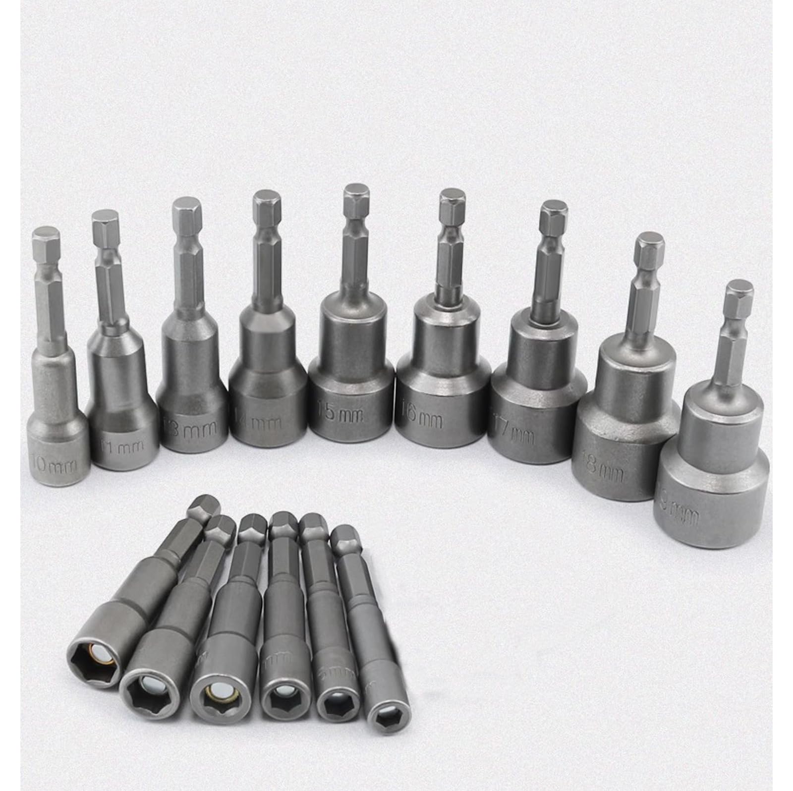 Set di chiavi a bussola magnetiche con codolo esagonale da 13mm, per trapani, avvitatori e adattatori., grigio