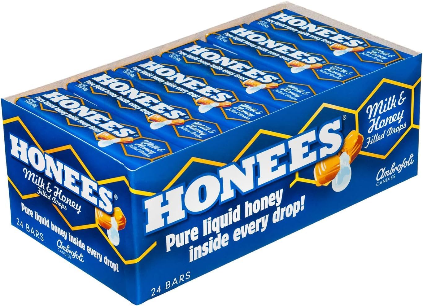 Honees Filled Honey Milk Drops,Milk&Honey-Natural Cough Drops-Sore Throat Relief-Nothing Artificial-Throat Lozenges,Natural Cough Suppressant,Dry Cough Relief,Non-Gmo,Gluten Free (24 Packs-216 Units)