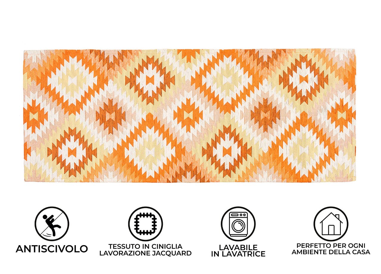 BIANCHERIAWEB Suardi - Lot de 2 tapis d'ameublement antidérapant pour chambre salon, motif abstrait, géométrique, 65 x 110, orange