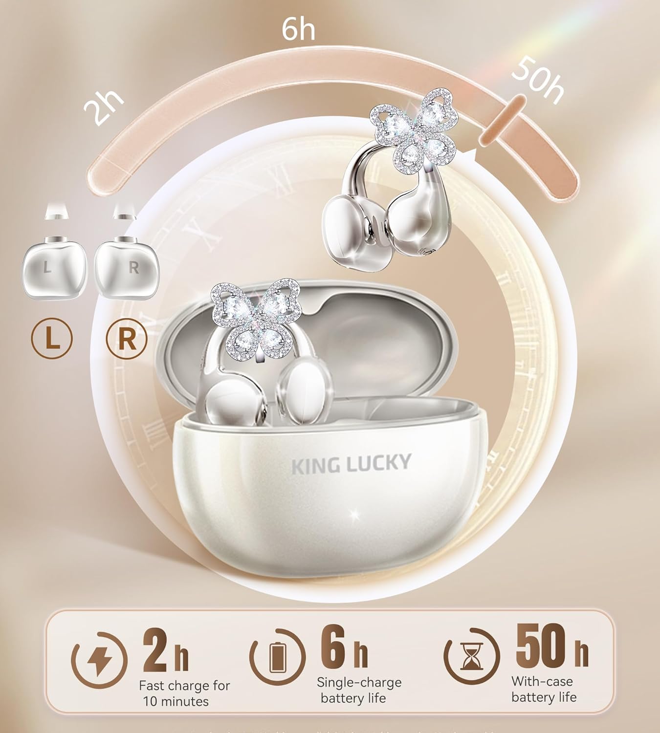 King Lucky i121 earbuds and charging case with battery life indicators
