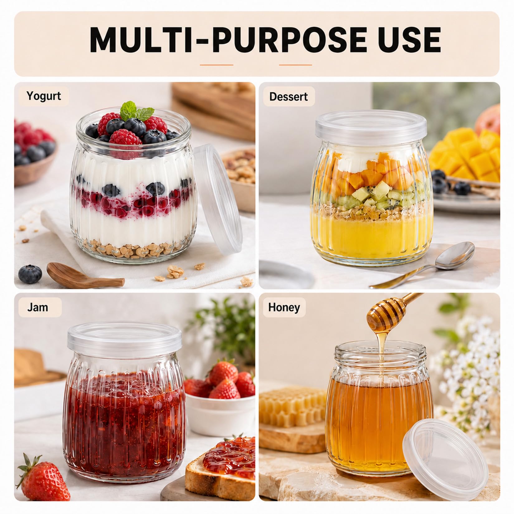 Herbst 20 szt. słoików do jogurtu z pokrywką, 200 ml, małe szklanki deserowe, nadają się do mycia w zmywarce, słoiki na dżem, do wielokrotnego użytku, deserów, puddingów, jogurtów