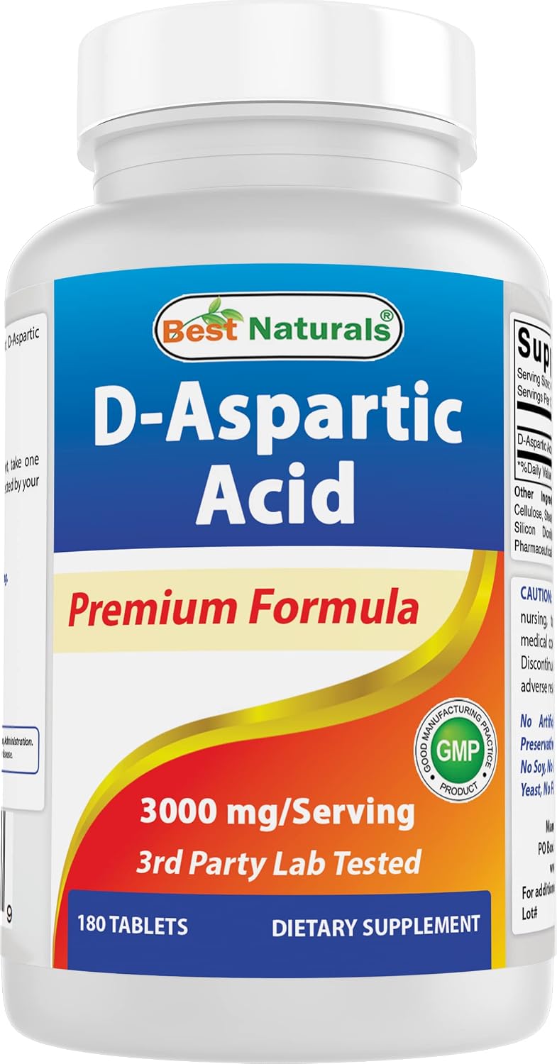 Best Naturals D Aspartic Acid DAA 3000mg per Serving - Non-GMO &amp; Gluten Free - 180 Tablets
