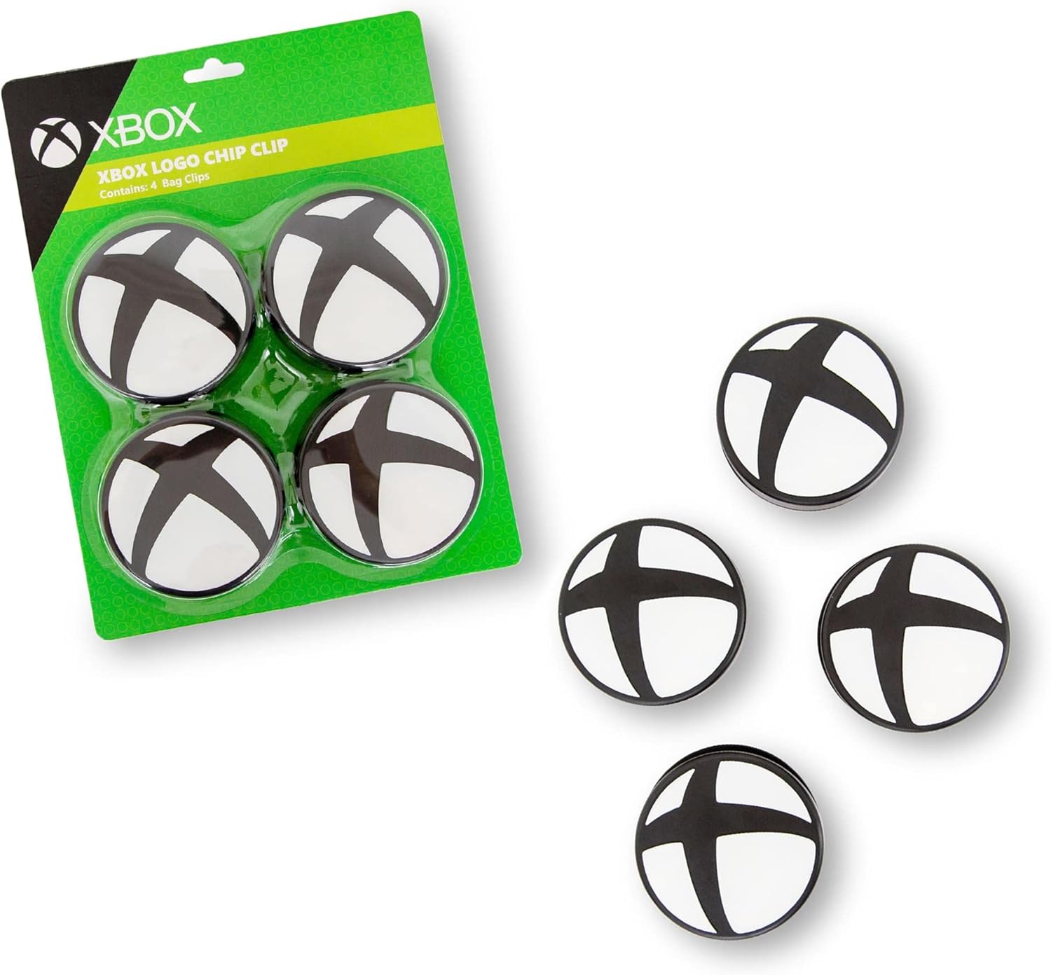 Xbox Logo Heavy Duty Chip Clips, Set of 4 | Plastic Bag Clamps For Snacks and Food Storage With Air Tight Seal Grip | Useful Home & Kitchen Decorations, Cute Video Game Gifts and Collectibles