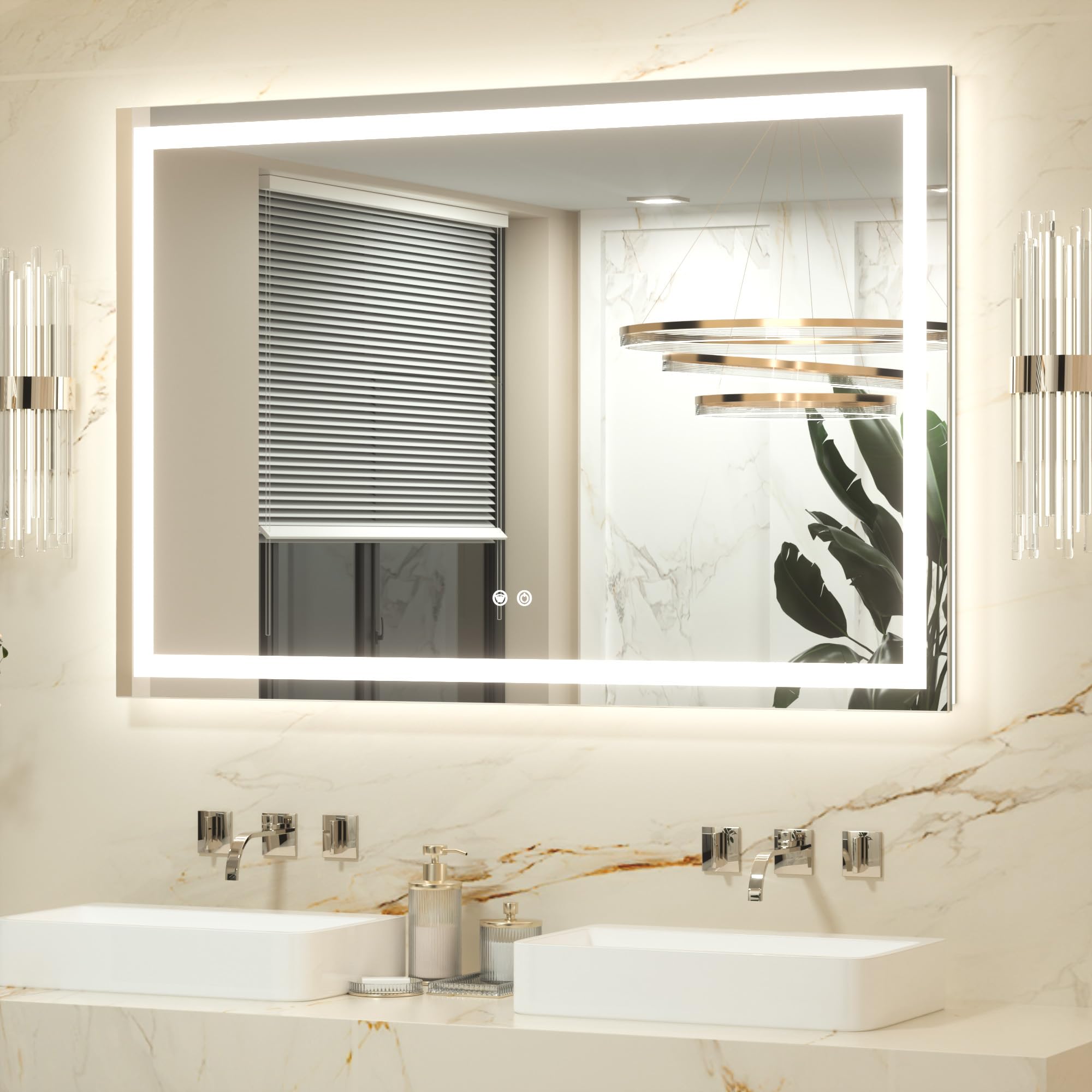 Keonjinn 120x80cm Bathroom Mirror with Led Lights, Antifog Vanity Mirror Back and Frontlit 3 Colour Dimmable Illuminated Wall Mounted Rectangle Mirrors — image 1