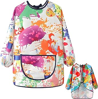Art Smock Painting Apron - (Pack Of 2) Long Sleeve And 2 Pockets For Arts & Crafts - Waterproof Artist Paint Shirt Colorful - View #5