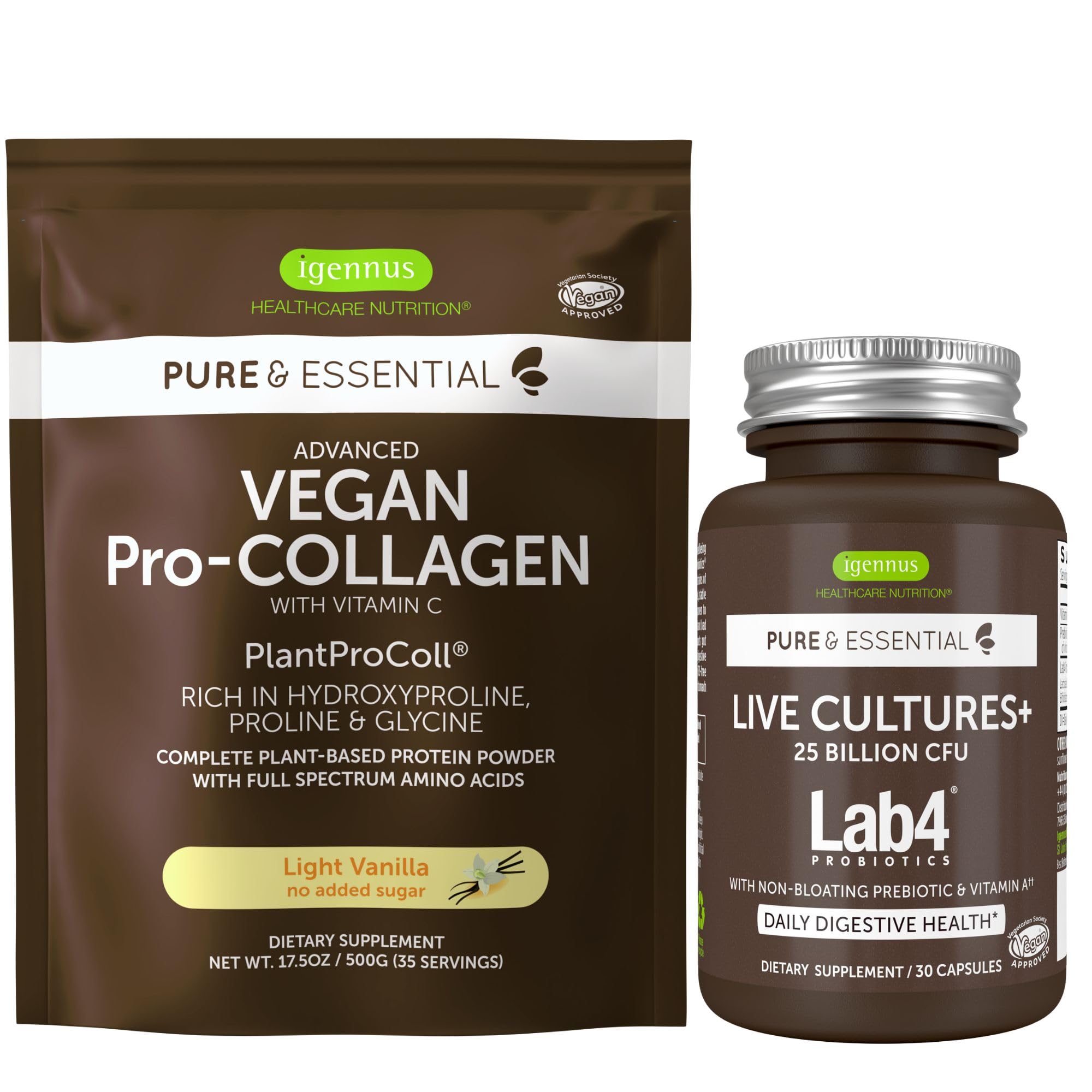 �️ Live Cultures+ Lab4 Probiotics + Vegan Vanilla Collagen Protein Powder Vegan Bundle, Complete Collagen Boosting Formu — beauty deal on Shopping With Noya
