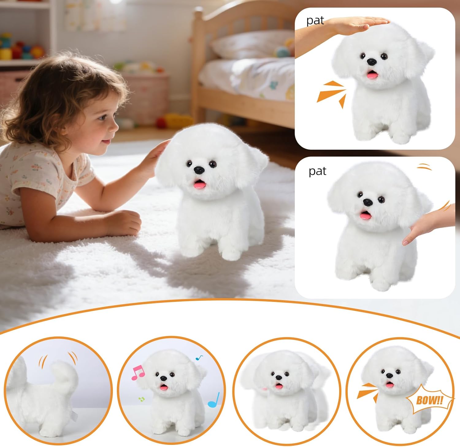CU-MATE Interactive Maltese Simulation Dog-Realistic Puppy Electronic Toy Dog with Walking/Barking/Wagging Tail/Talking- Robotic Pet Toy Present Gift for Toddler Girls Boys