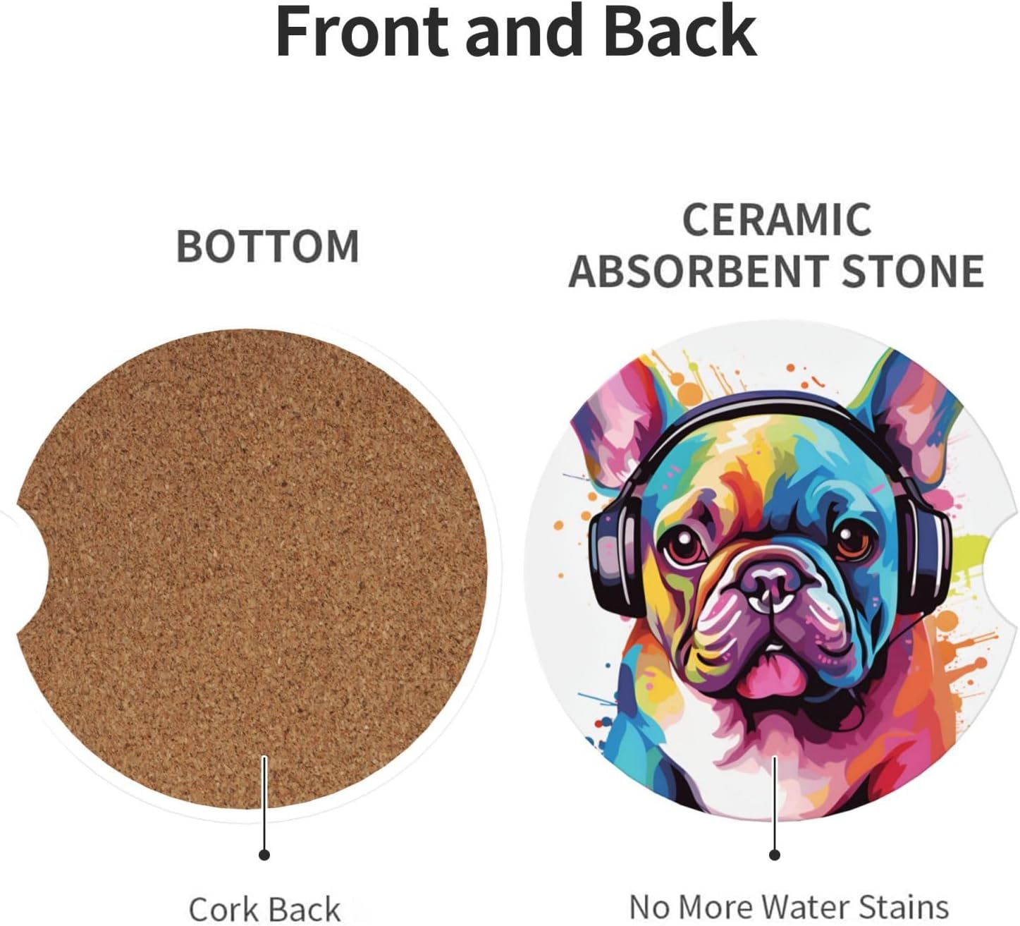 2pcs Car Coaster Colorful French Bulldog Absorbent Car Coaster Absorbent Drink Coaster for Car Decor Auto Accessories image 2