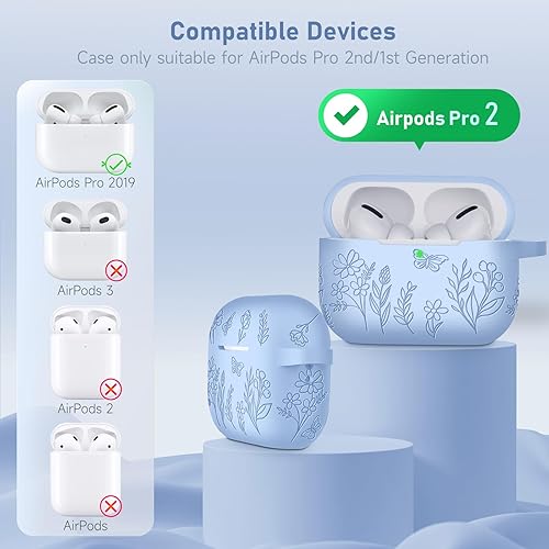 Miniatura 3 de Funda con grabado de flores compatible con AirPods Pro (202320222019, 21era), funda protectora de silicona para AirPods Pro de 2 generación con