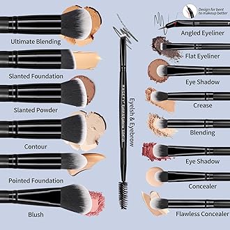 MAGEFY 15pcs Makeup Brushes Set Premium Synthetic Makeup Brushes Set with Case for Foundation Powder Concealer Eyeshadow Black