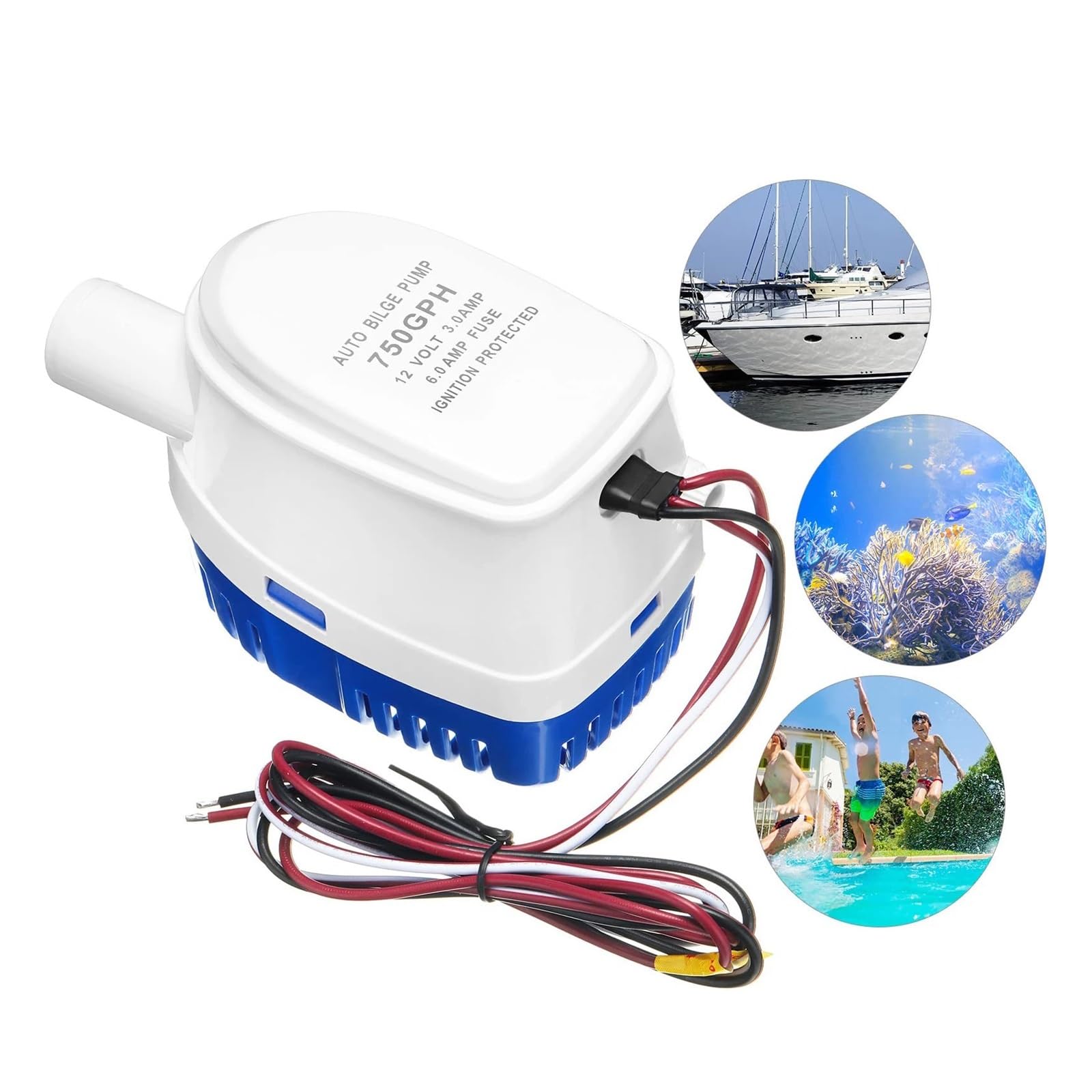 Pompa acqua di sentina for barche sommergibile automatica 1pc 12V/24V Ultimi stili 750/1100GPH(750GPH,24V)