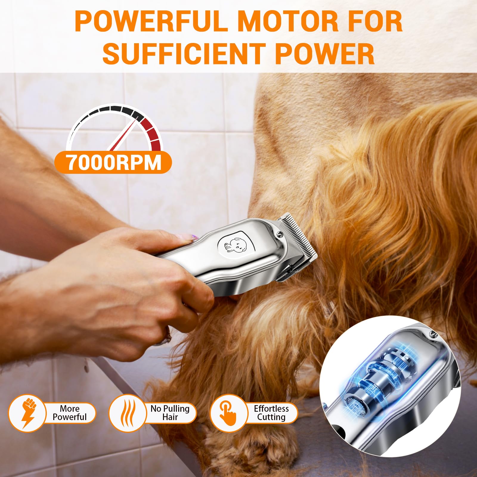 YAZEKY Maquina Cortar pelo Perros Profesional, Cortapelos Perros y Gatos Silenciar, Cortapelos para Mascotas con 4 Cabezales de Corte y Potente Motor para Cuerpo Rostro Orejas Patas y Otras Partes