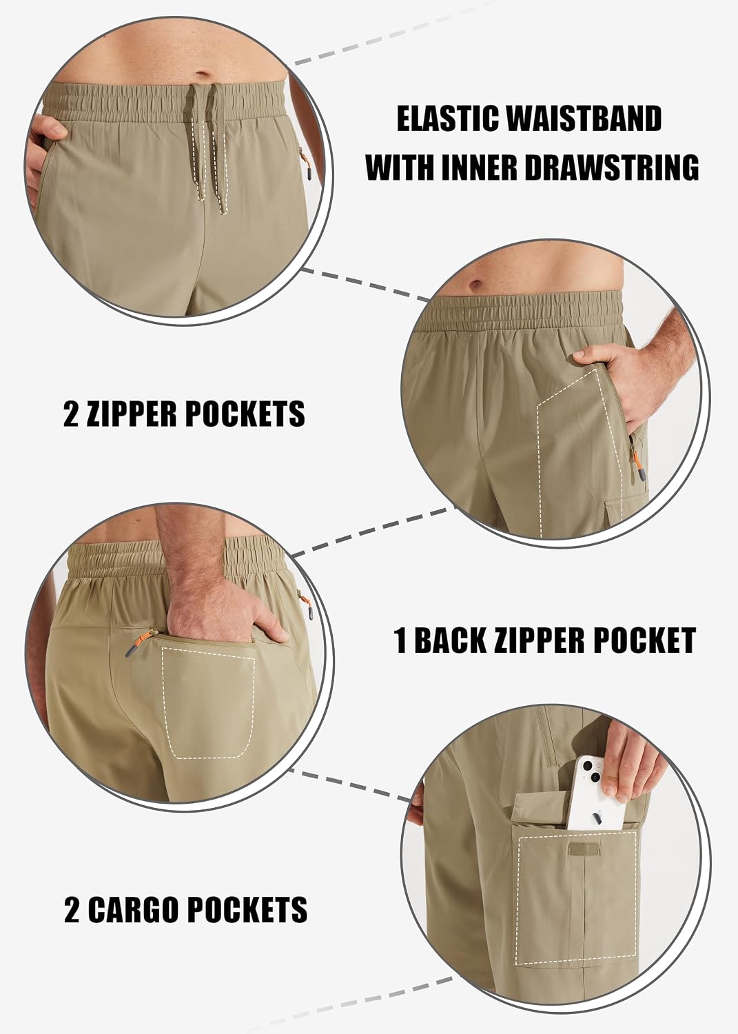 Libin Men's Hiking Cargo Shorts Lightweight Quick Dry Athletic Casual Shorts for Golf Outdoor Active Zipper Pockets