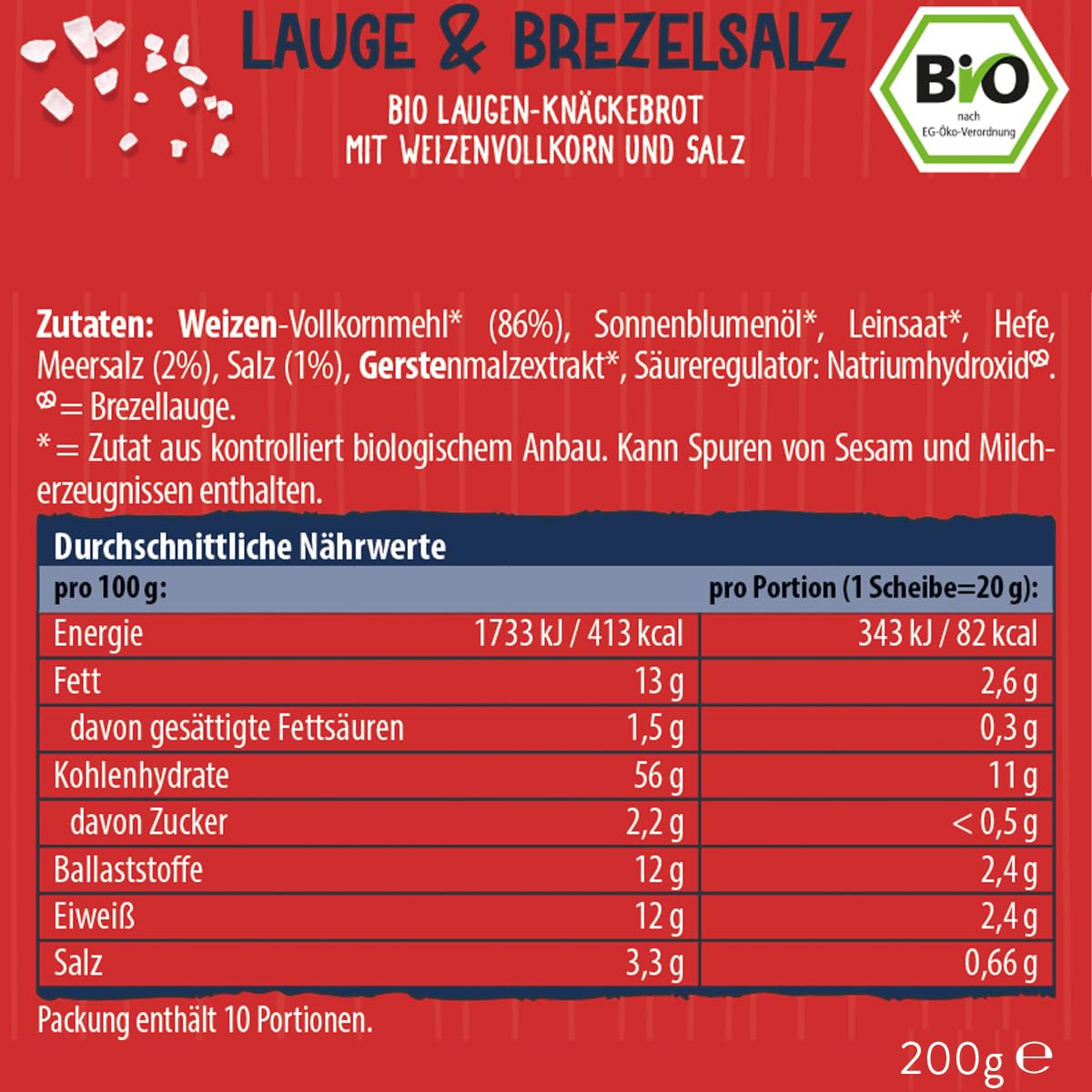 Dr. Karg’s BIO Knäckebrot Lauge & Brezelsalz – dünn knusprig, vegan, Brezel-Style, mit grobem Brezelsalz, reich an Ballaststoffen, 100% Vollkorn & mit natürlichen Zutaten, 10x200g